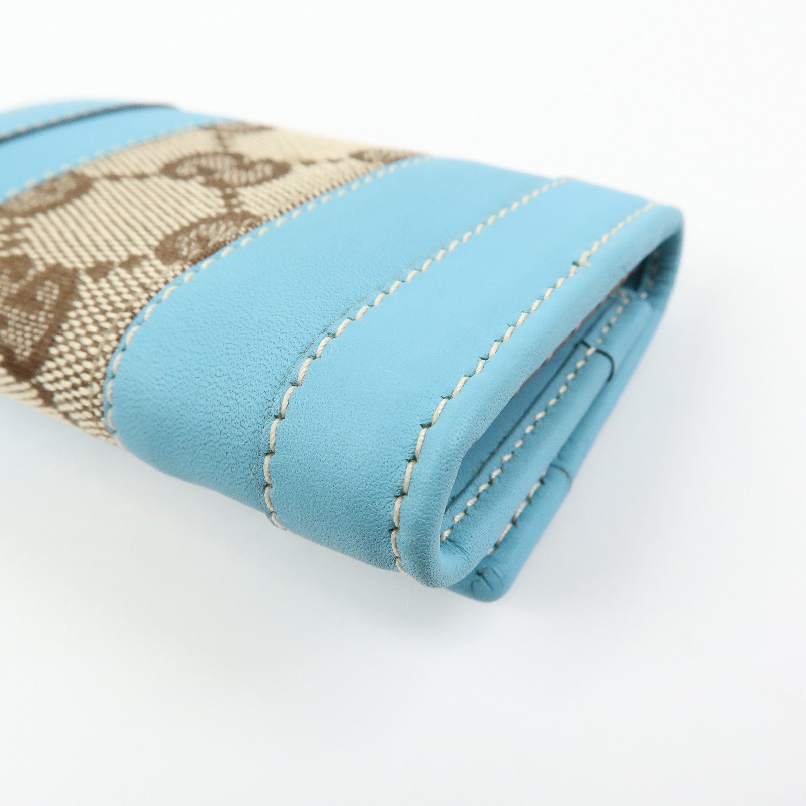 GUCCI GG Canvas Leather 6 Ring Key Case Light Blue Beige 120930
