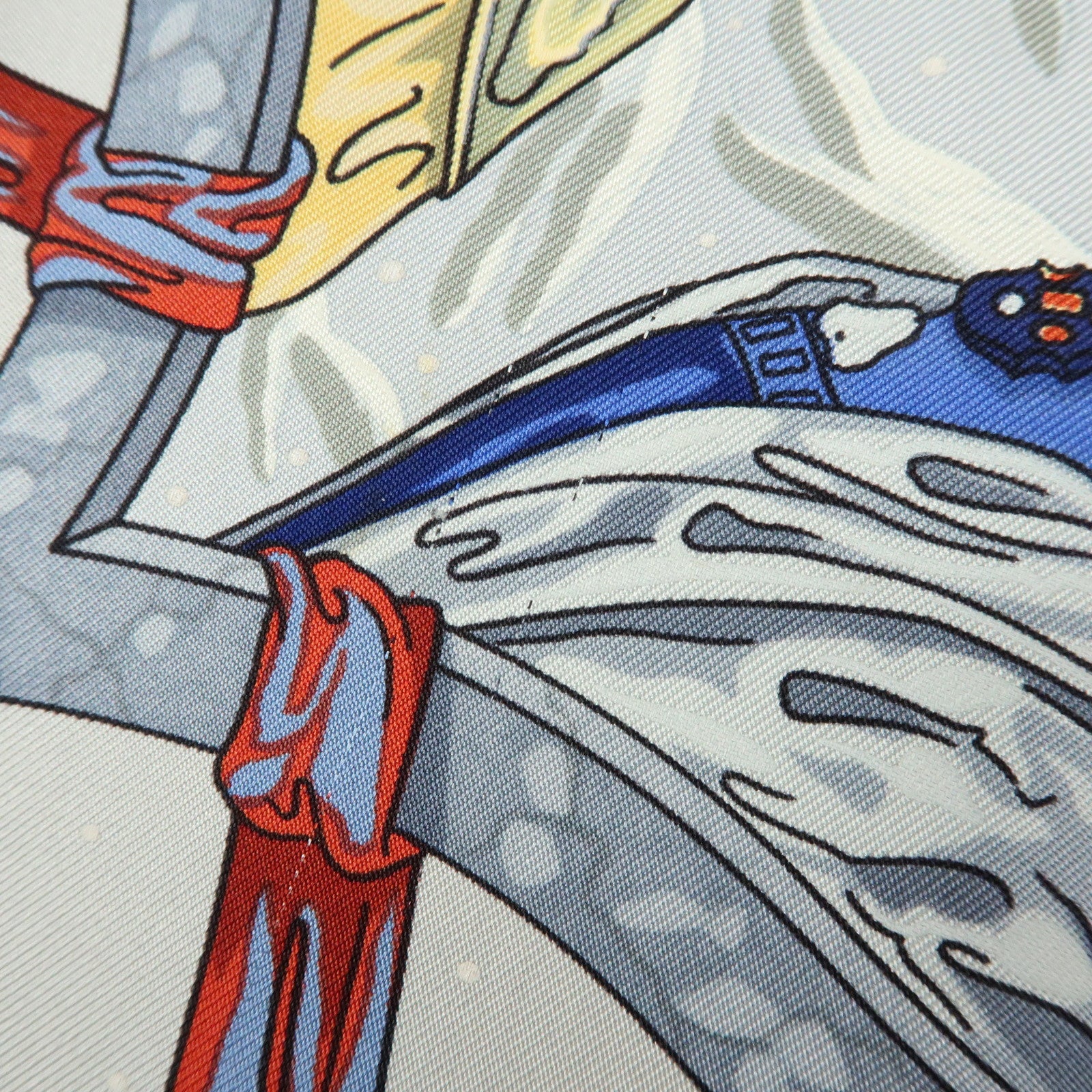 HERMES Carre 90 Silk 100% Scarf CAVALIERS DES NUAGES Gray Blue