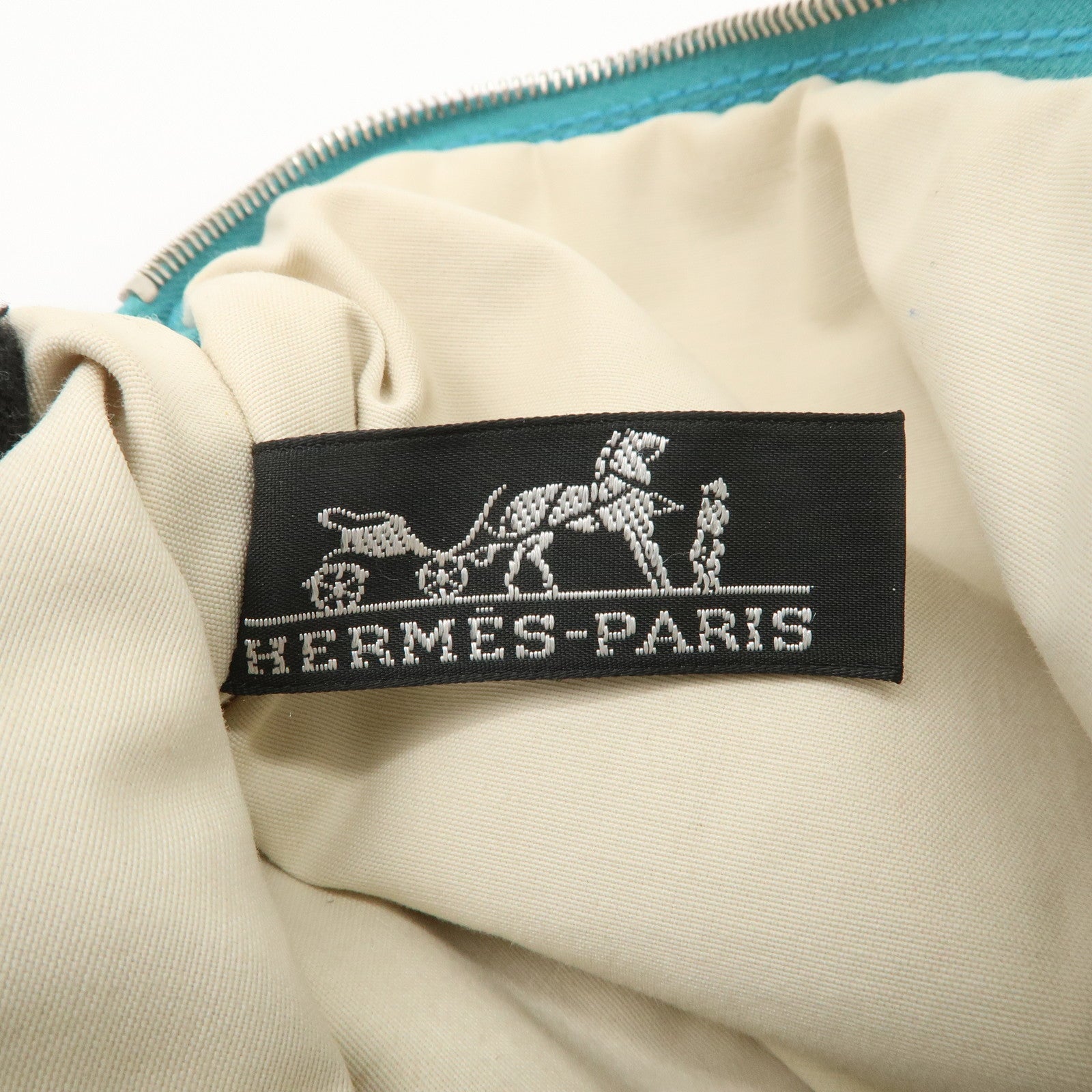 HERMES Set of 2 Leather Canvas Pouch Cosmetic Pouch Pink Blue Used