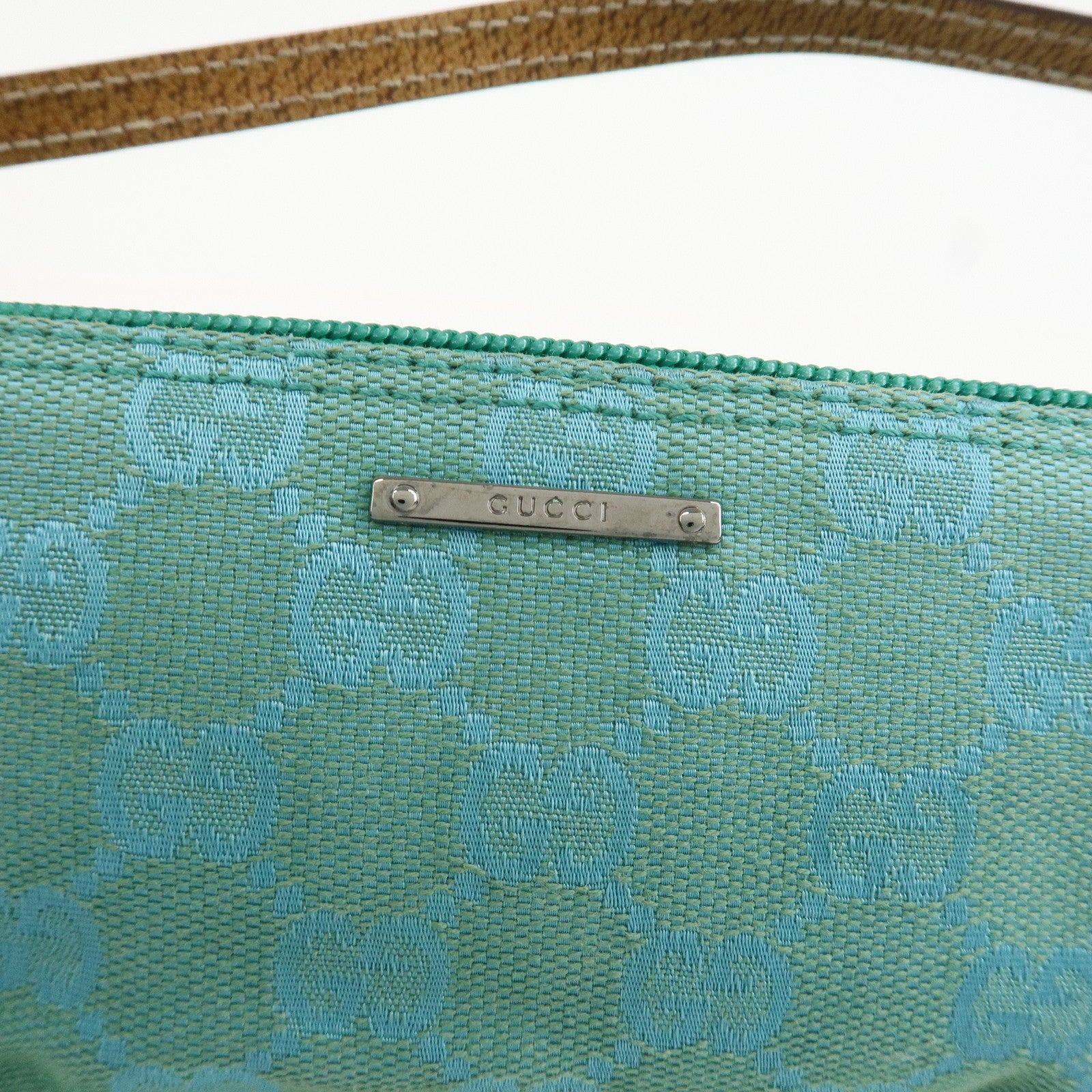 GUCCI Boat Bag GG Canvas Leather Hand Bag Light Blue 07198