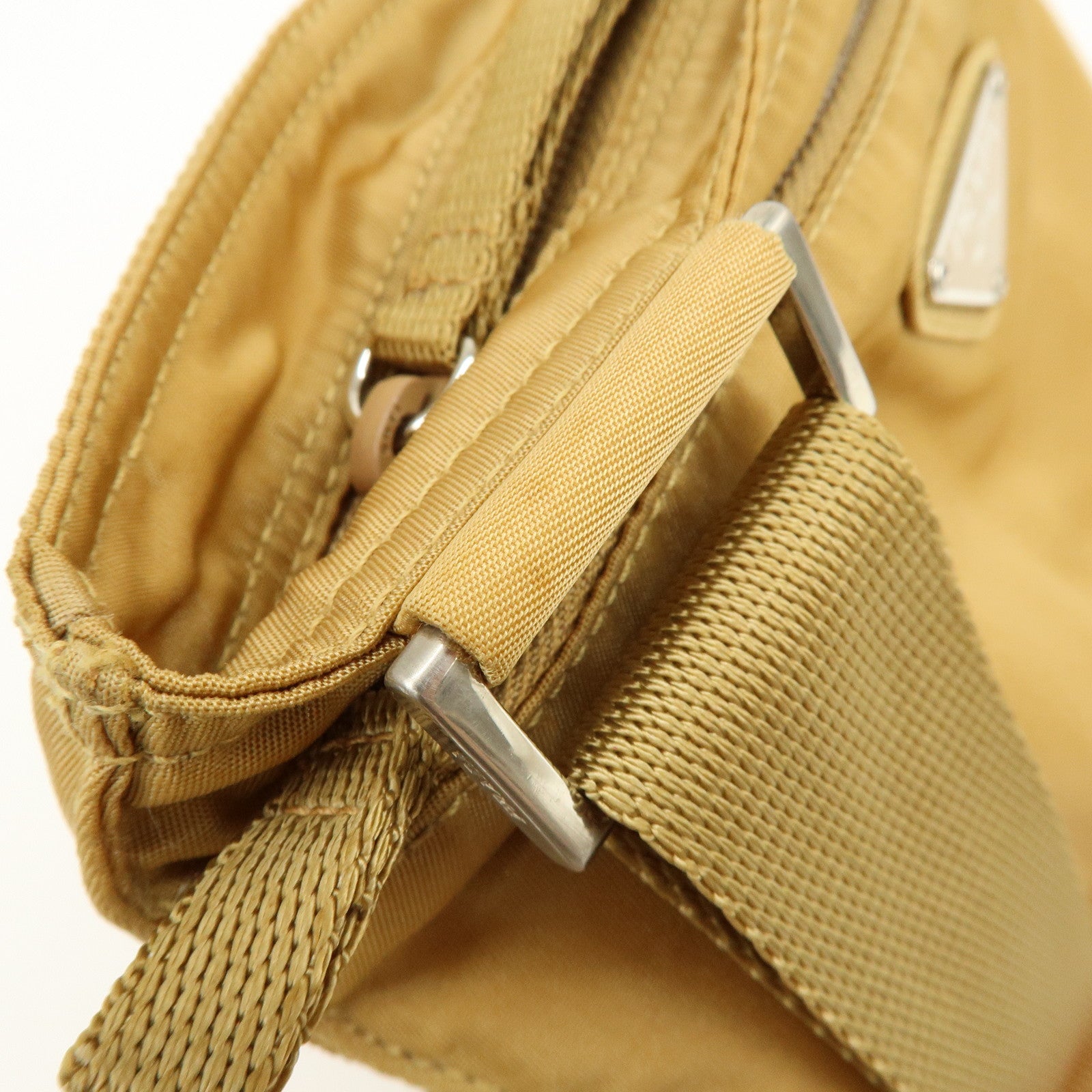 PRADA Triangle Logo Nylon Leather Shoulder Bag Beige B7372