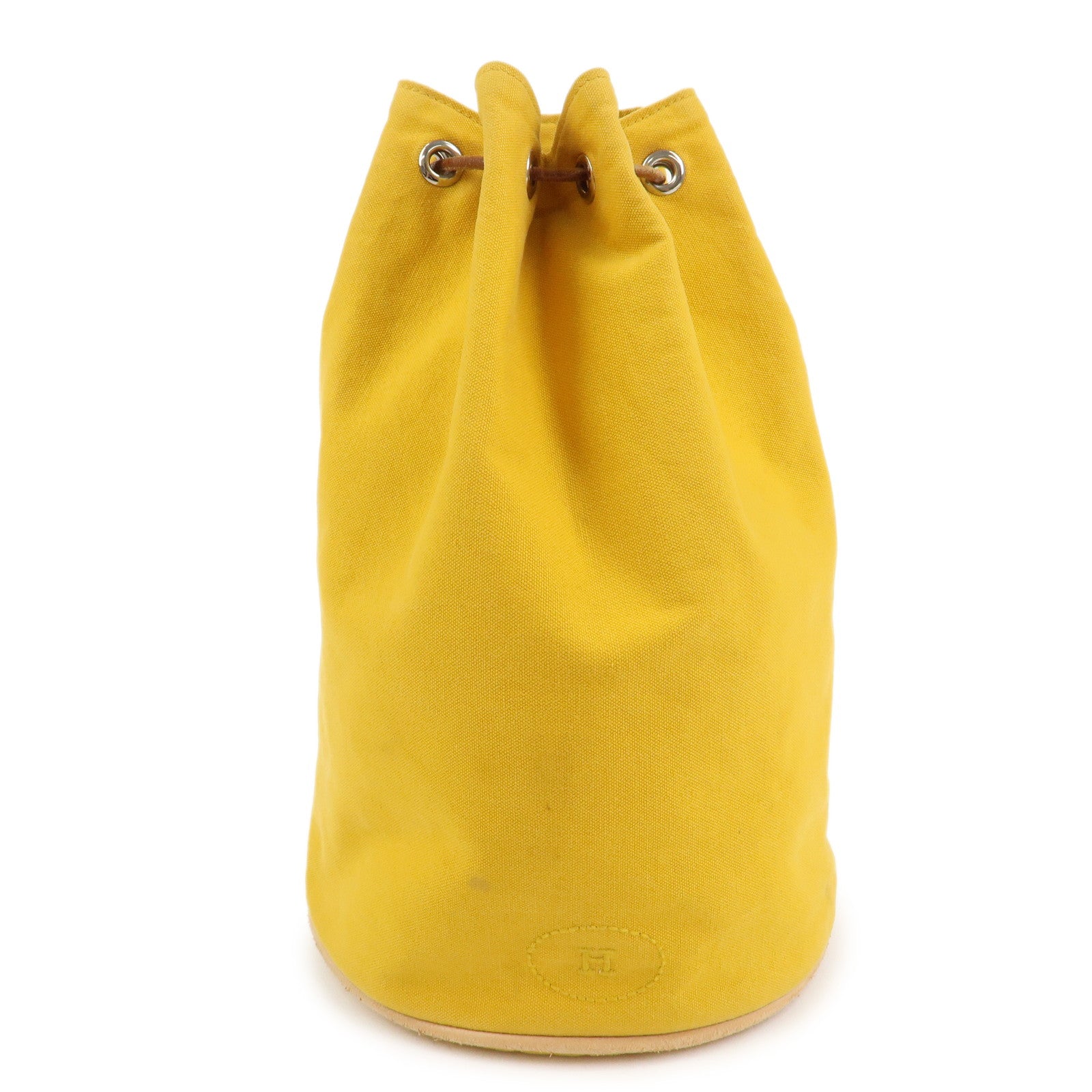 HERMES Canvas Leather Porochon Mimil PM Drawstring Backpack Yellow