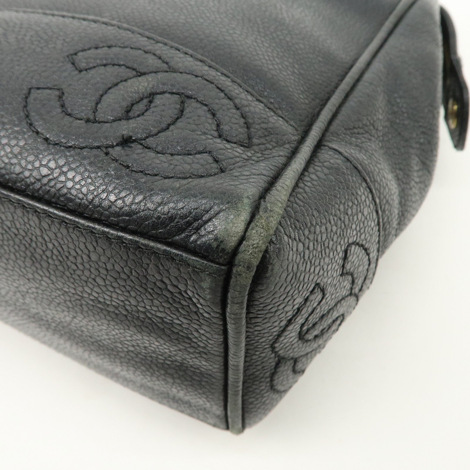 CHANEL Triple COCO Mark Caviarskin Chain Shoulder Bag Black