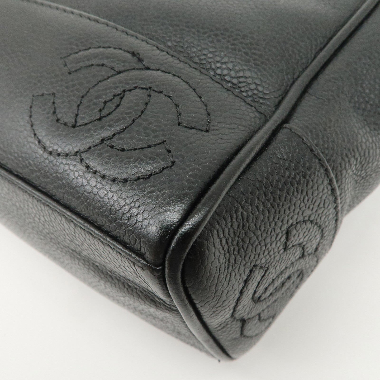 CHANEL Triple COCO Mark Caviarskin Chain Shoulder Bag Black