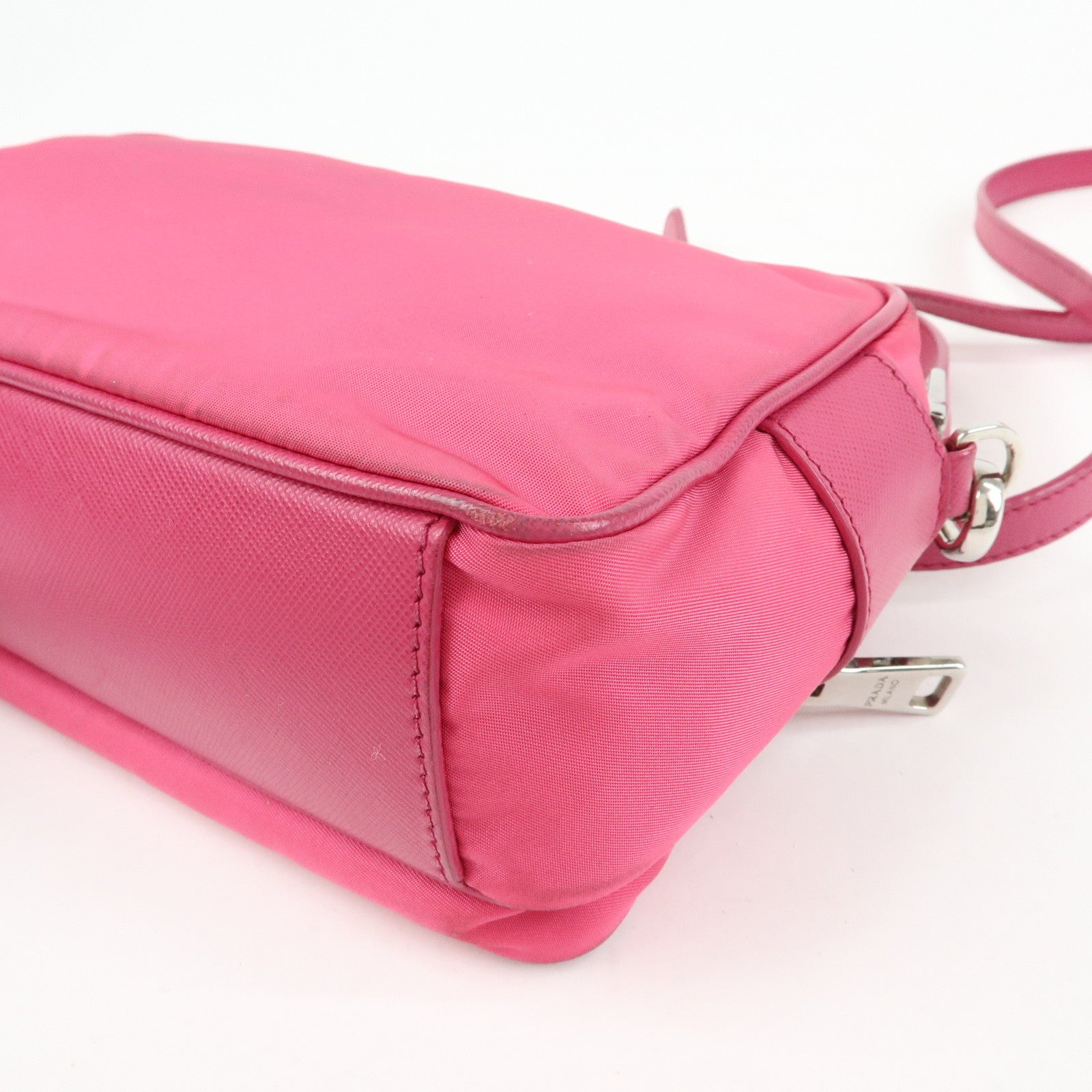 PRADA Triangle Logo Nylon Leather Shoulder Bag Pink BT1010