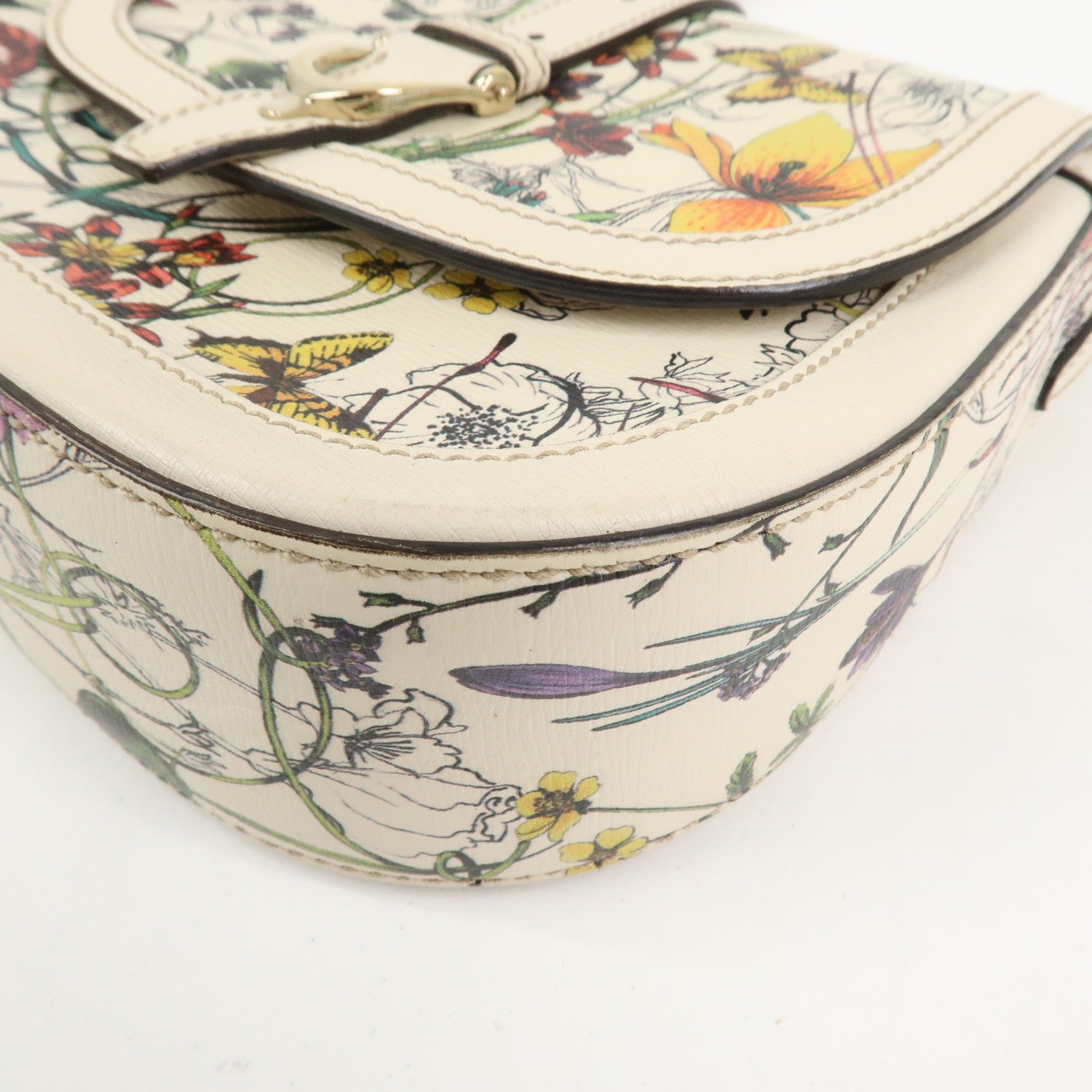 GUCCI Flora Leather Shoulder Bag Crossbody Bag Ivory 336749