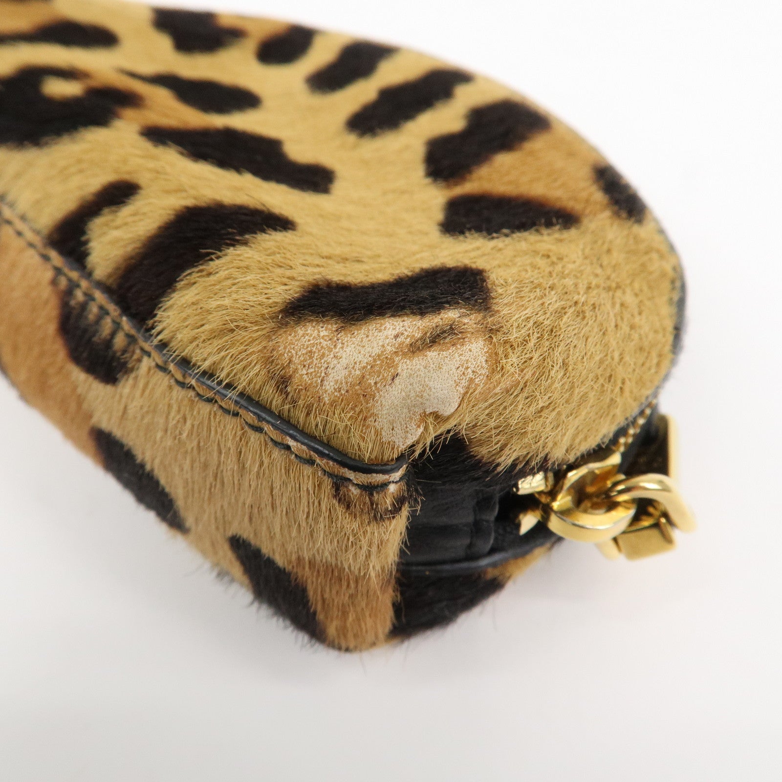 PRADA Logo Unborn Calf Coin Case Brown Animal Pattern