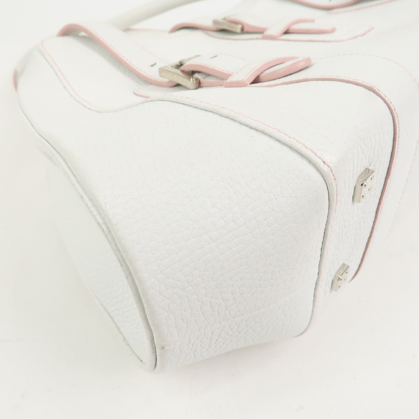 LOEWE Logo Senda Leather Shoulder Bag Boston Bag White Pink