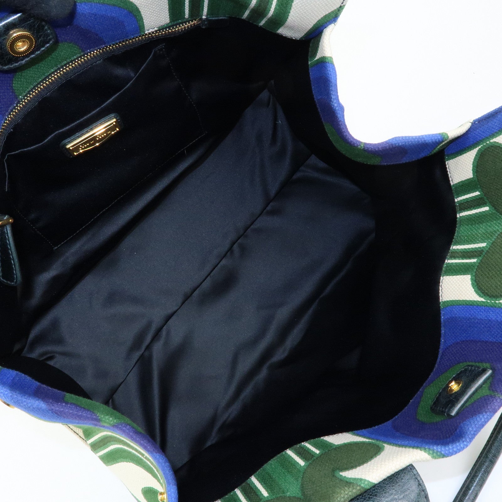 MIU MIU Canvas Leather Tote Bag Hand Bag Green Natural