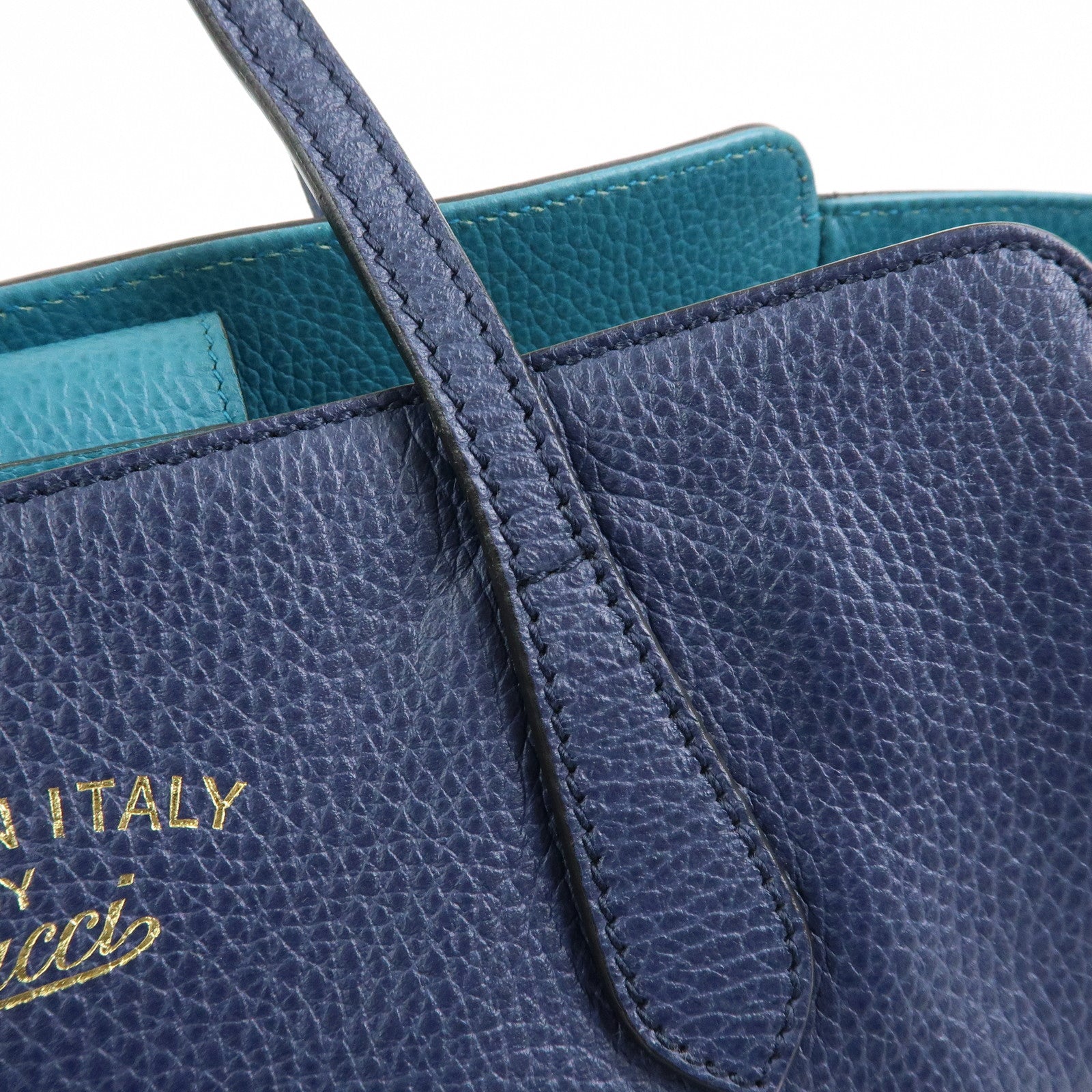 GUCCI Swing Calf Leather Shoulder Bag Tote Bag Blue 354408