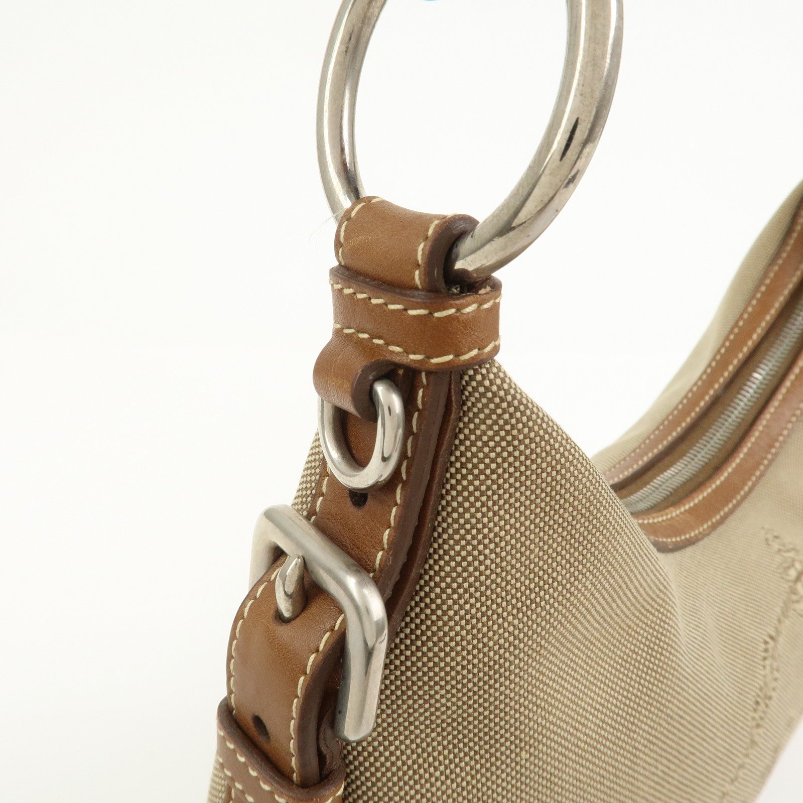 PRADA Logo Jacquard Leather Shoulder Bag Beige Brown BR3429