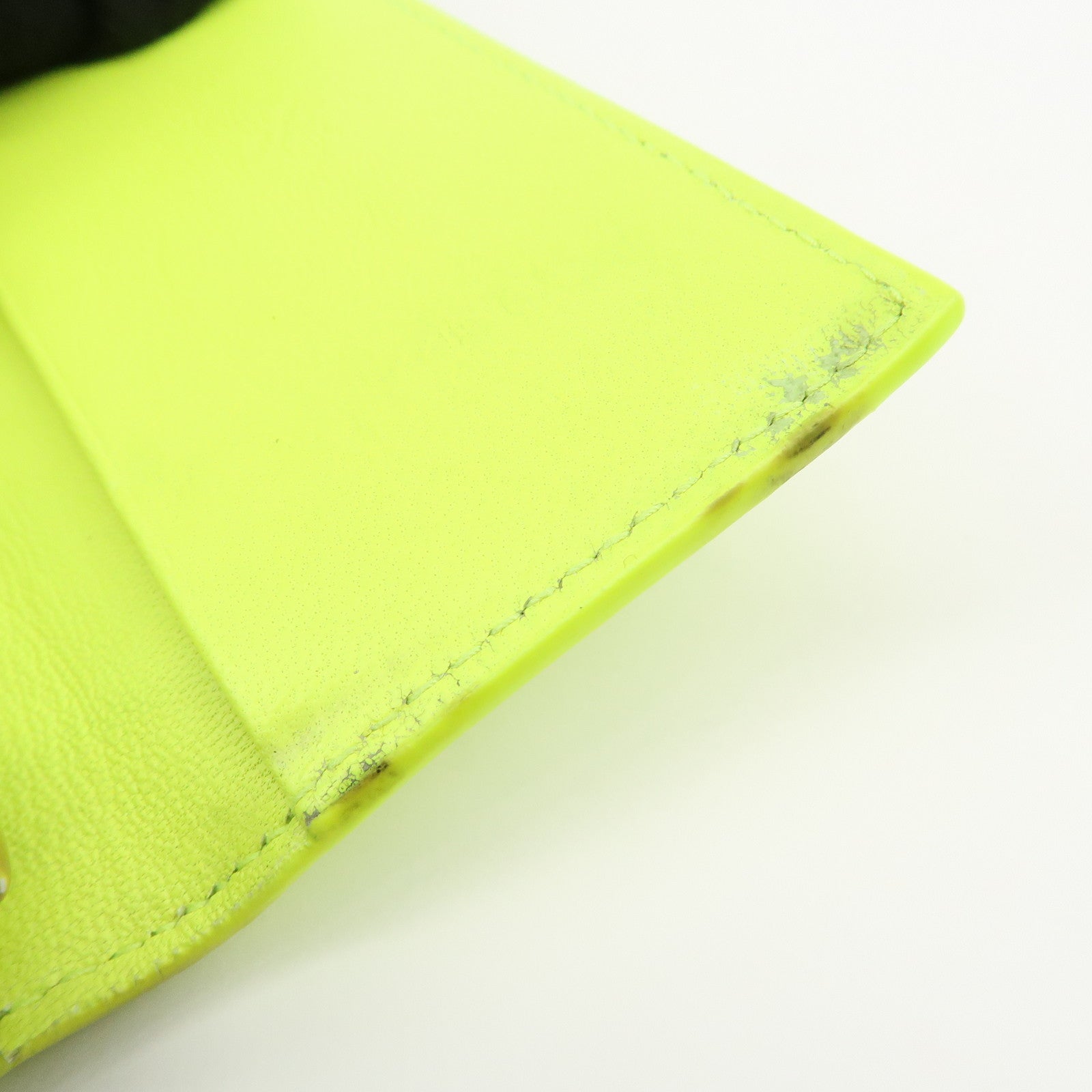 BALENCIAGA Logo Leather Key Case Key Holder Neon Yellow