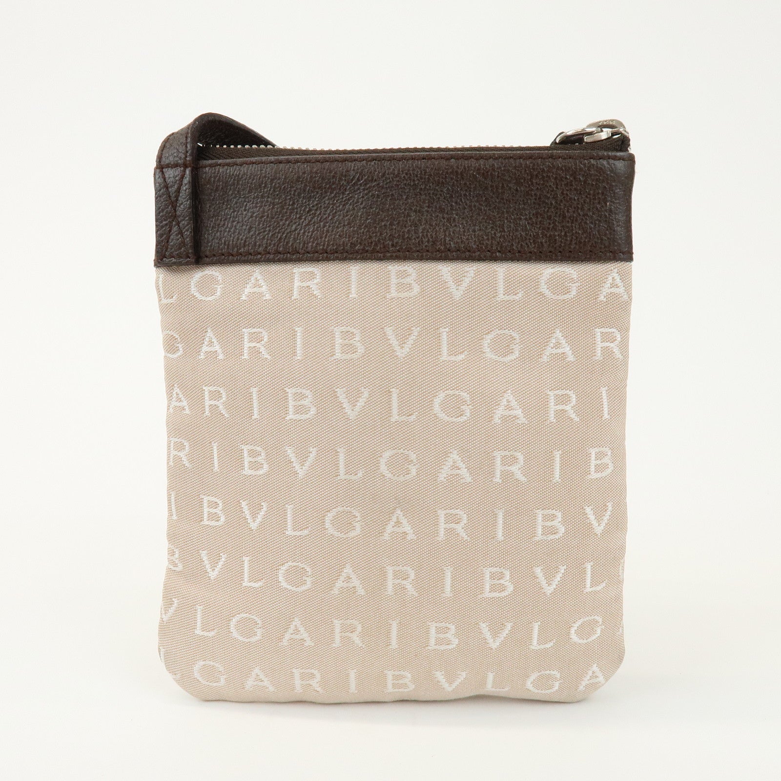 BVLGARI Logo Mania Monogram Canvas Leather Shoulder Bag Beige Brown
