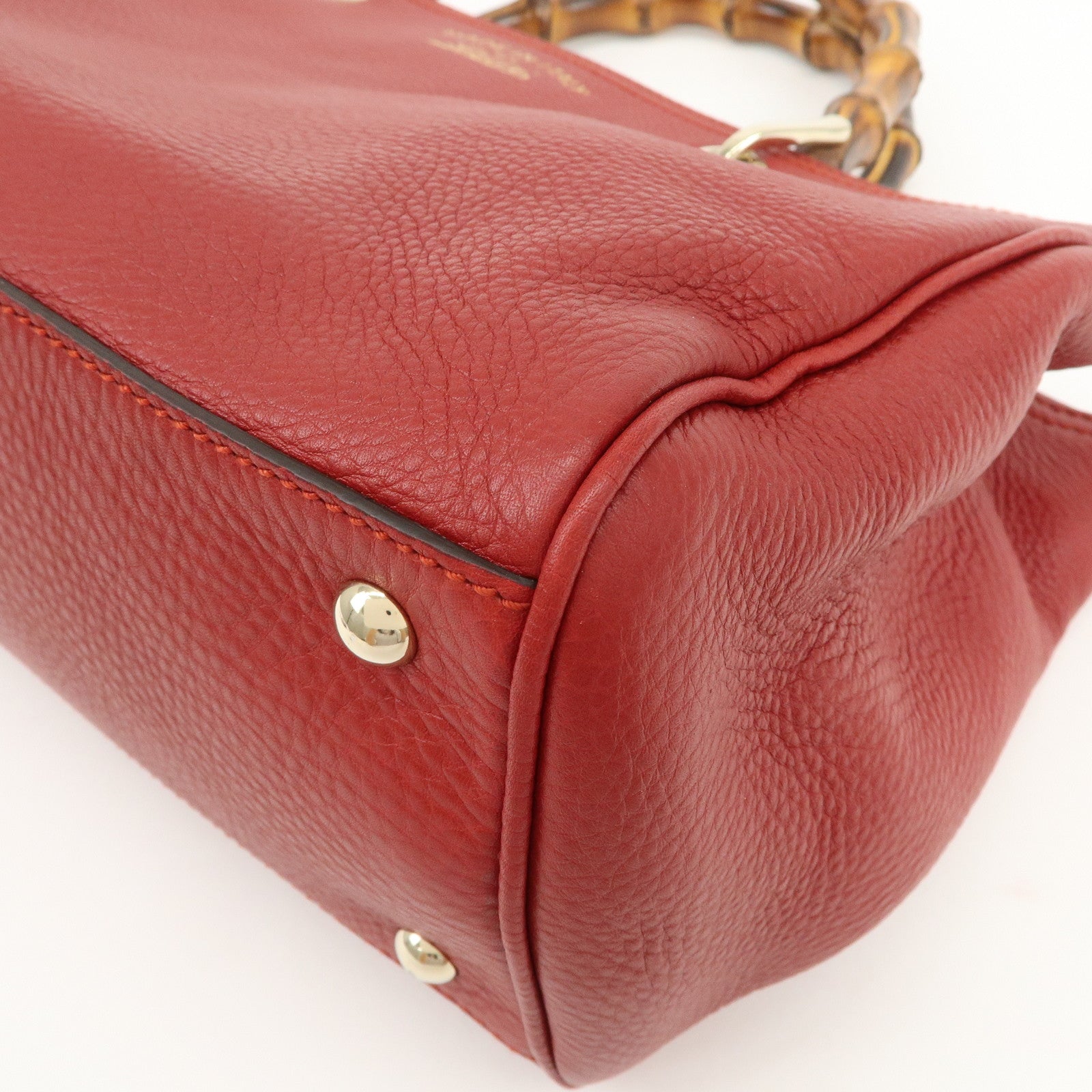 GUCCI Bamboo Shopper Medium 2Way Shoulder Hand Bag Red 323660