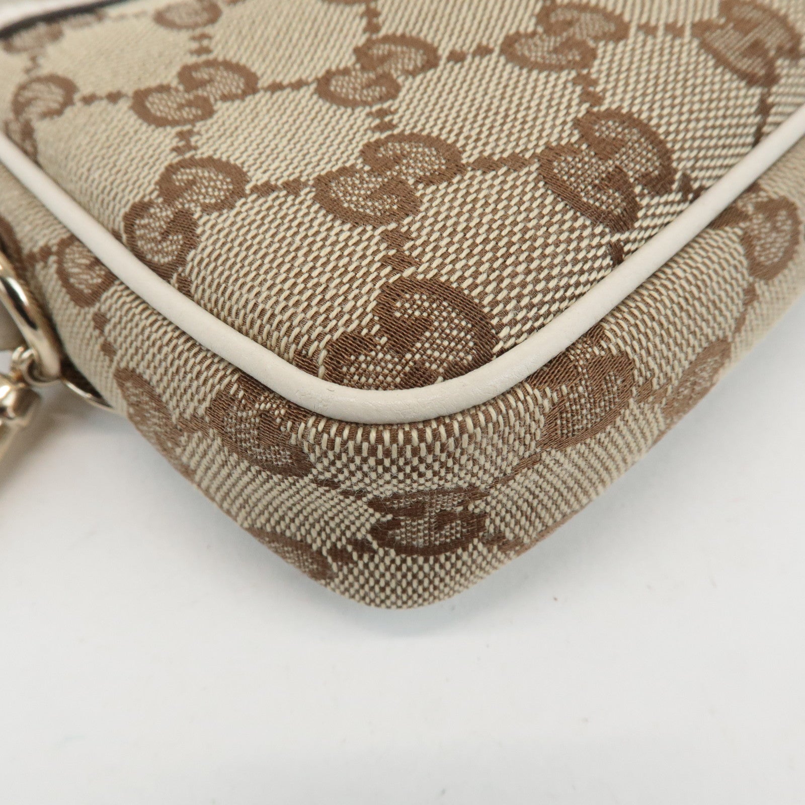 GUCCI GG Canvas Leather Accessory Pouch Hand Bag Beige Ivory 154432 Used