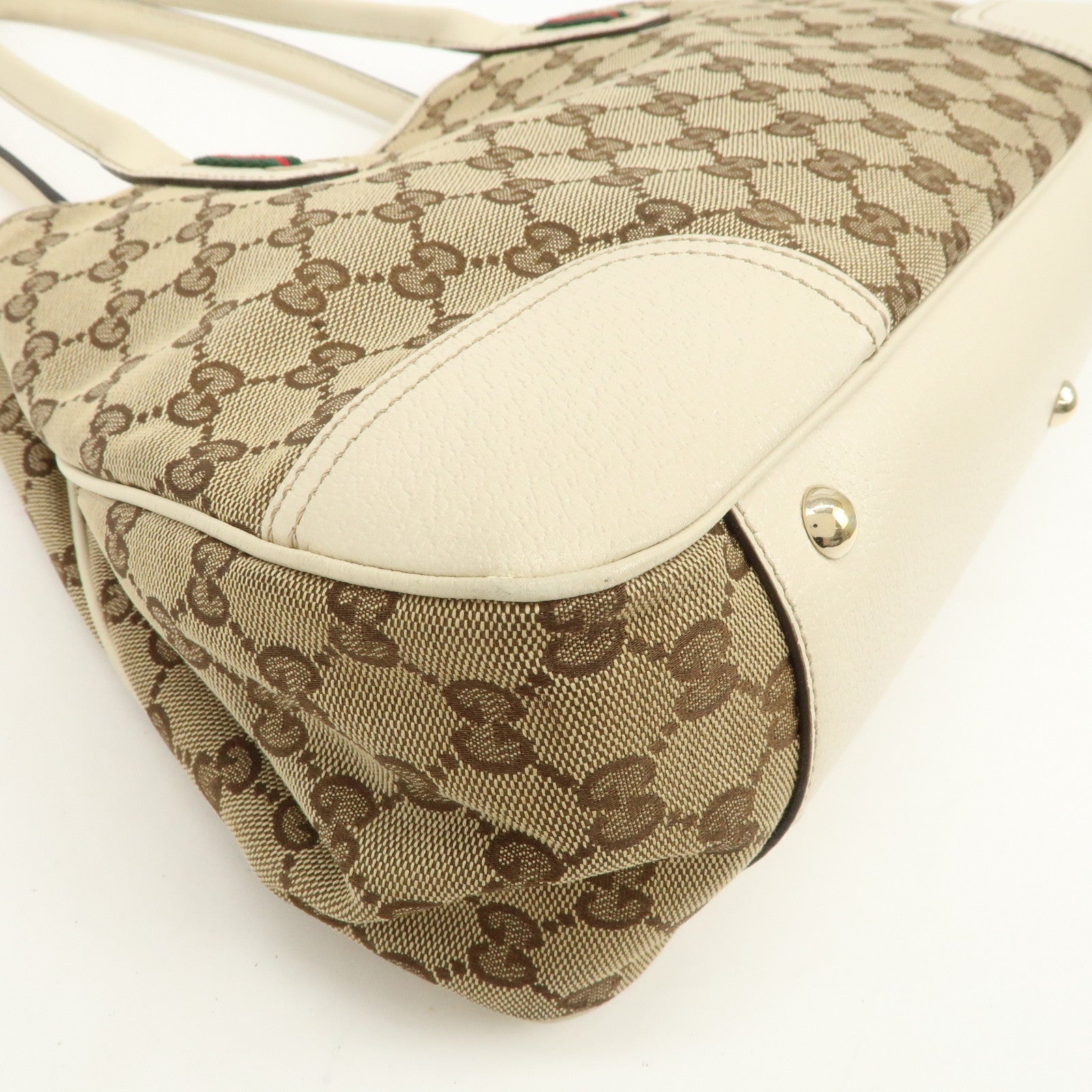 GUCCI Princy Sherry GG Canvas Leather Tote Bag Brown Ivory 163805
