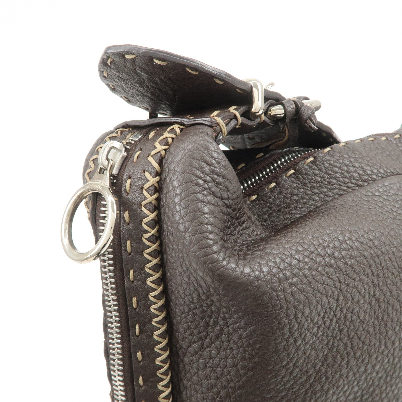FENDI Selleria Leather Shoulder Bag Hand Bag Brown