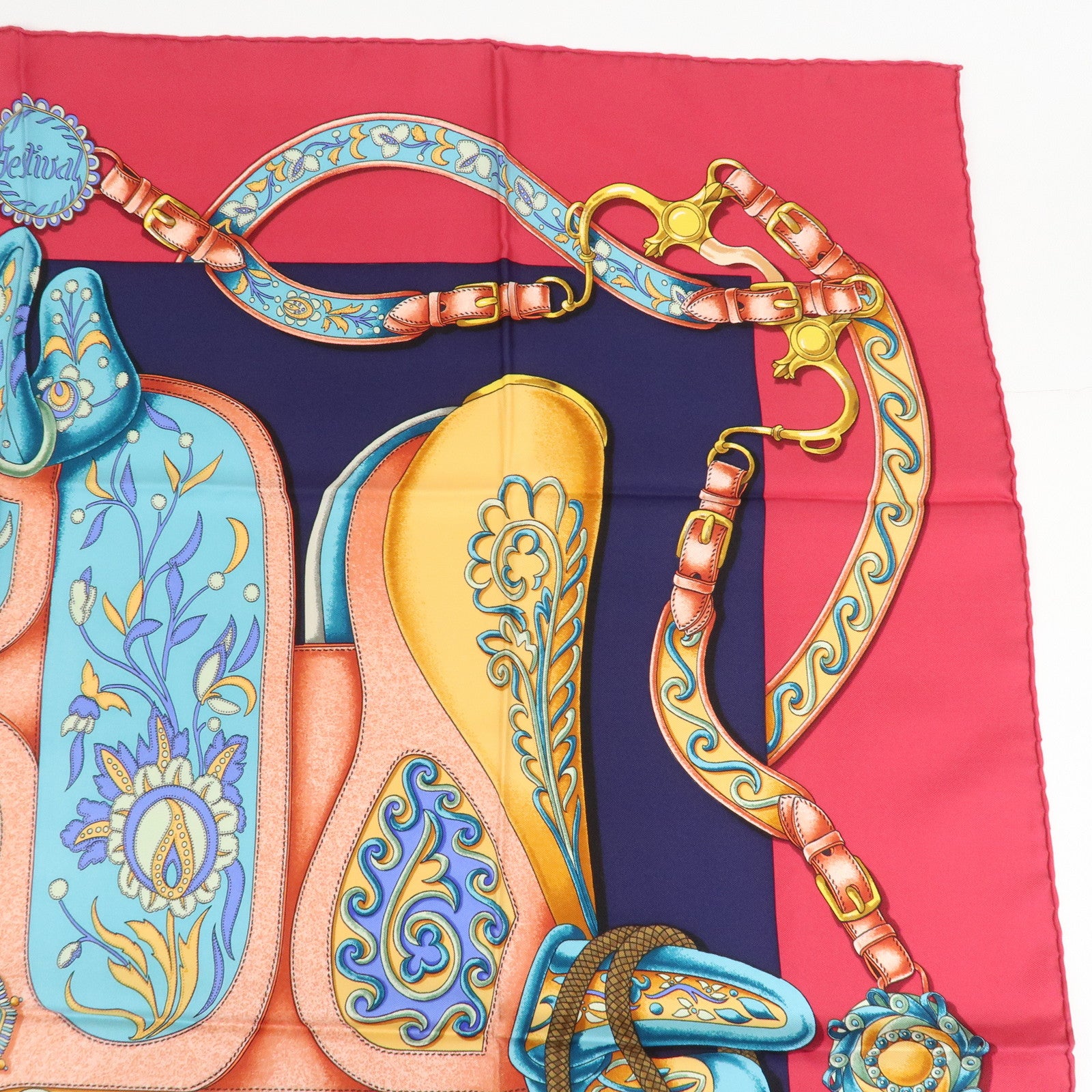 HERMES Carre 90 Silk 100% Scarf Festival Pink Multicolor