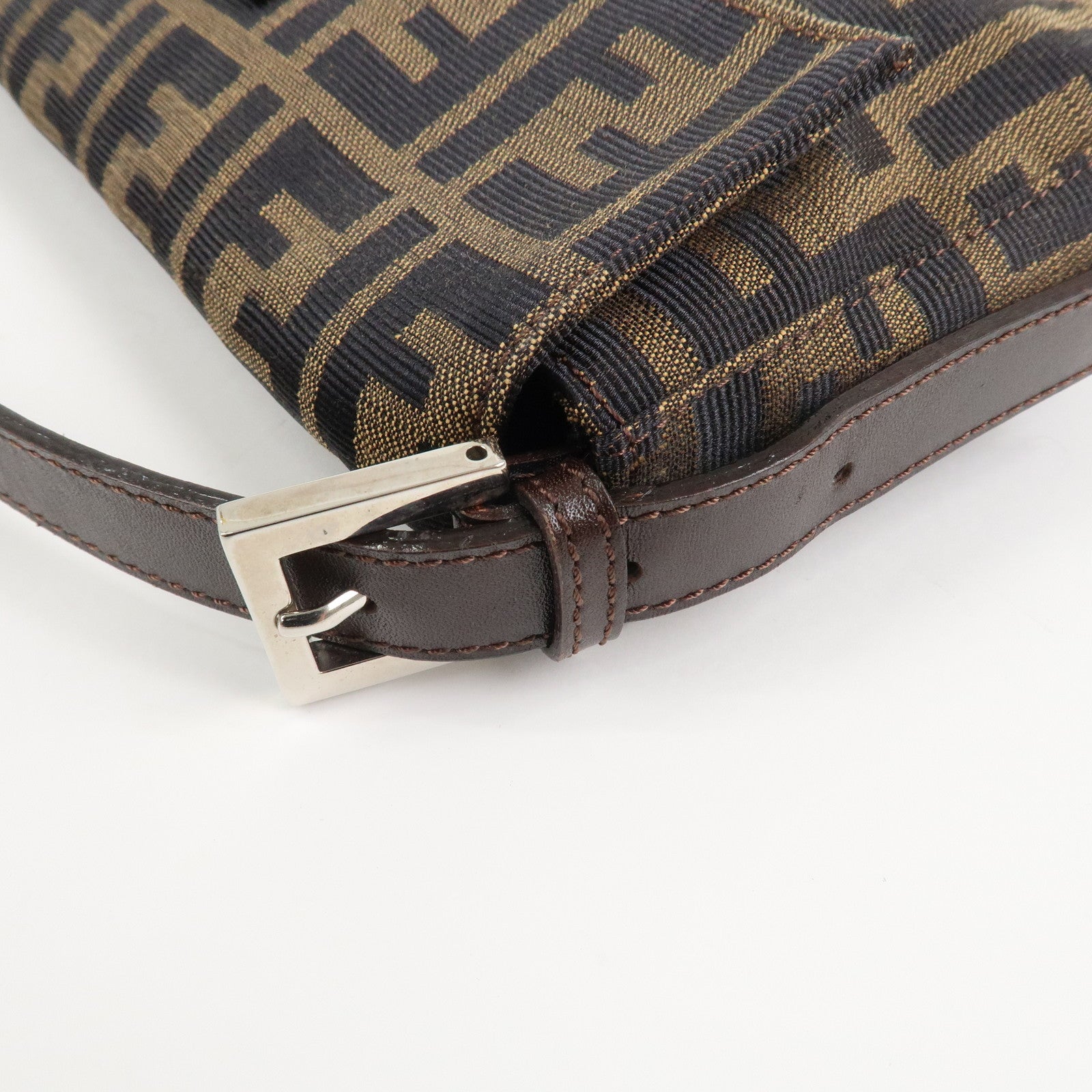 FENDI Mamma Baguette Zucca Canvas Shoulder Bag Brown Black 26424