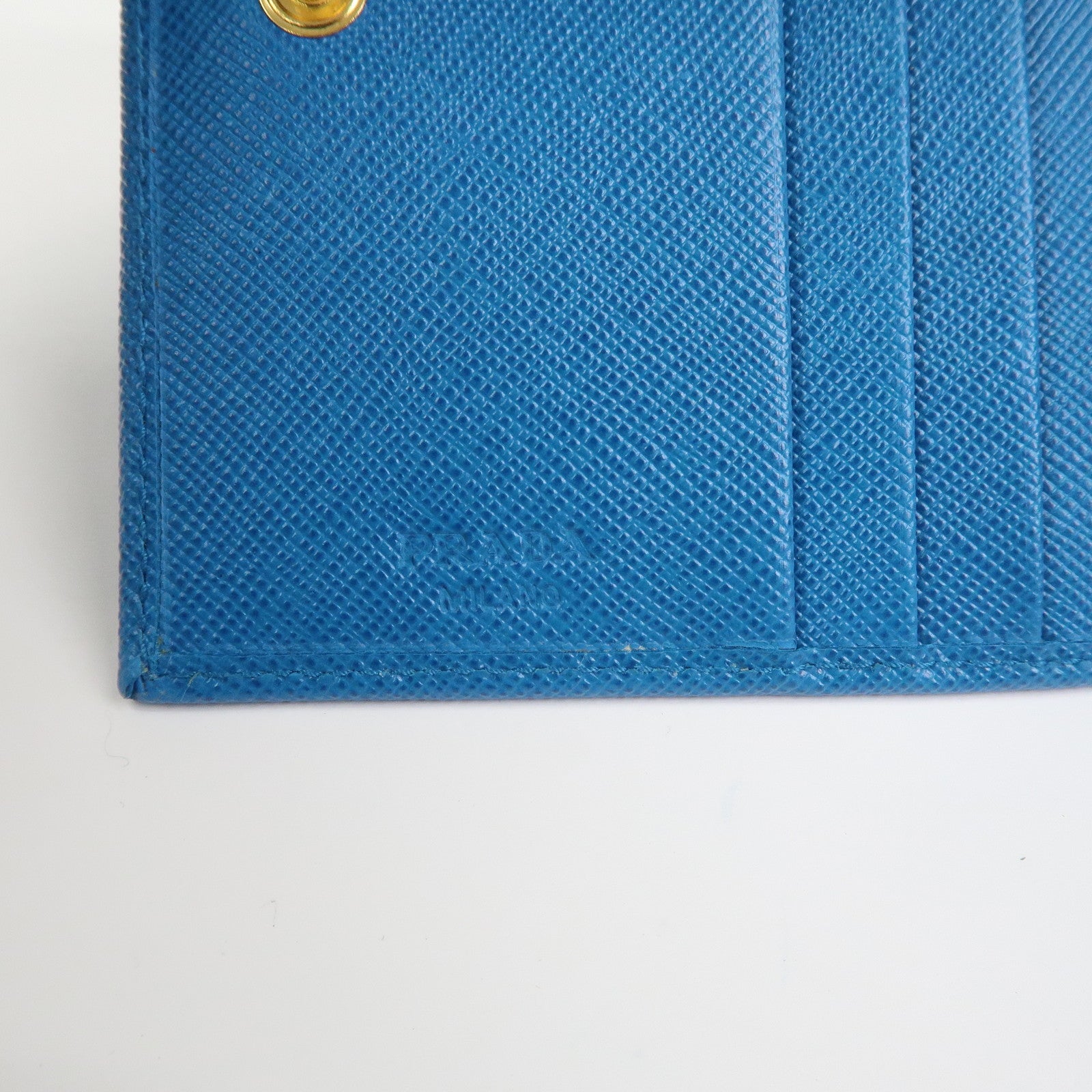 PRADA Saffiano Leather Bi-fold Compact Wallet Blue 1M0204
