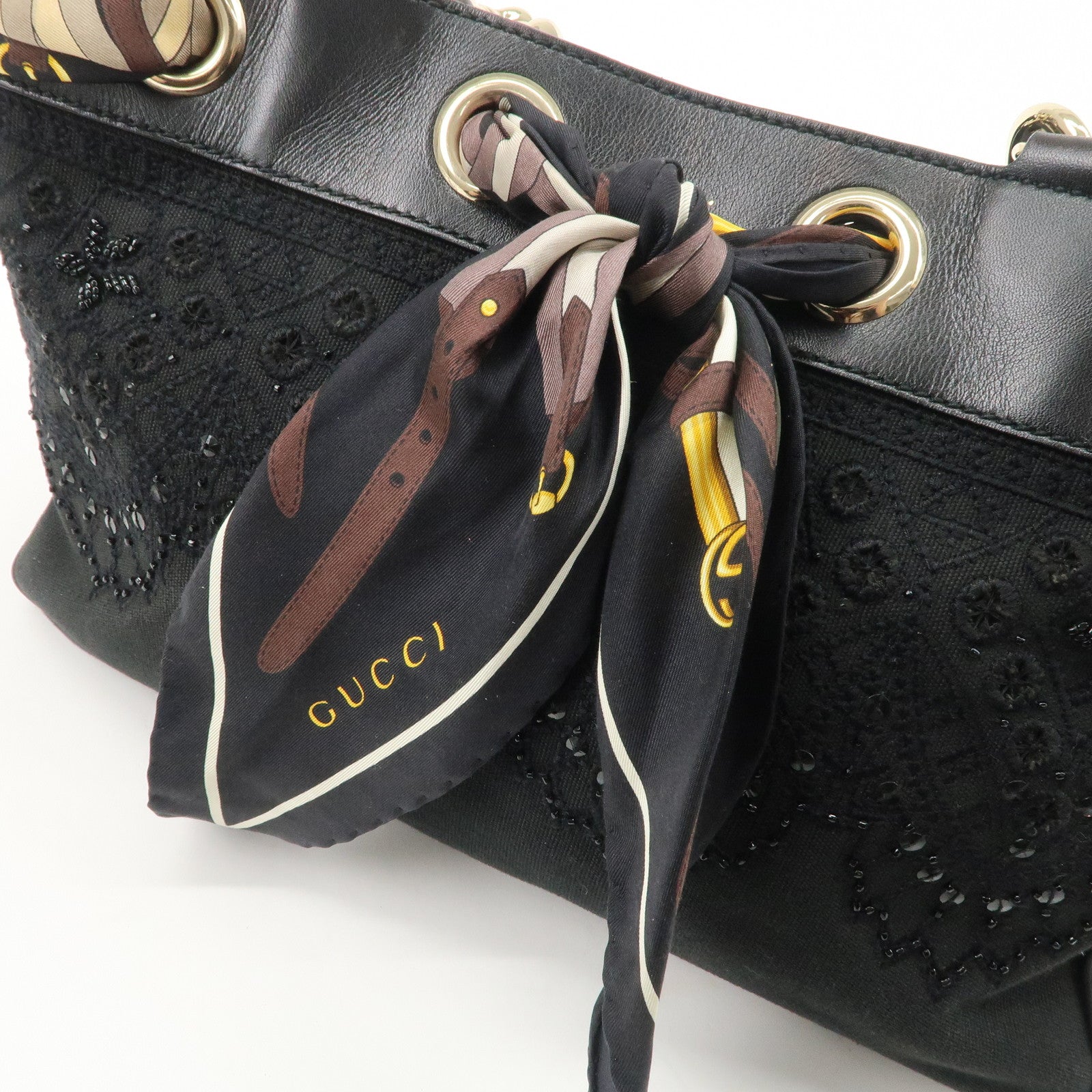 GUCCI Canvas Leather Hand Bag Tote Bag Black 163861