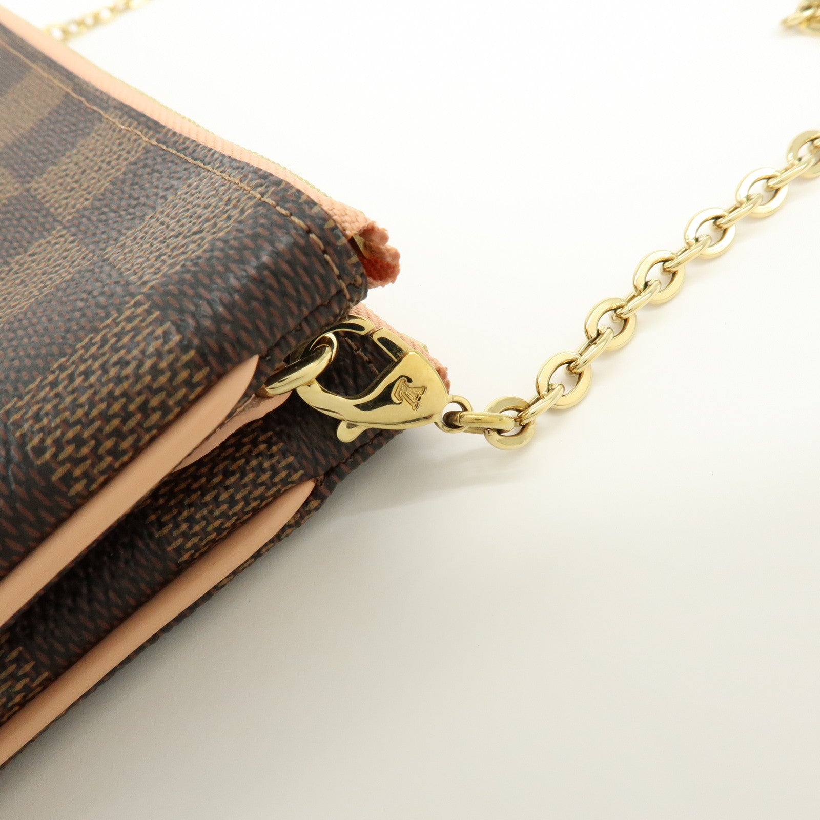 Louis Vuitton Damier Ebene Pochette Double Zip Rose BallerineN60254