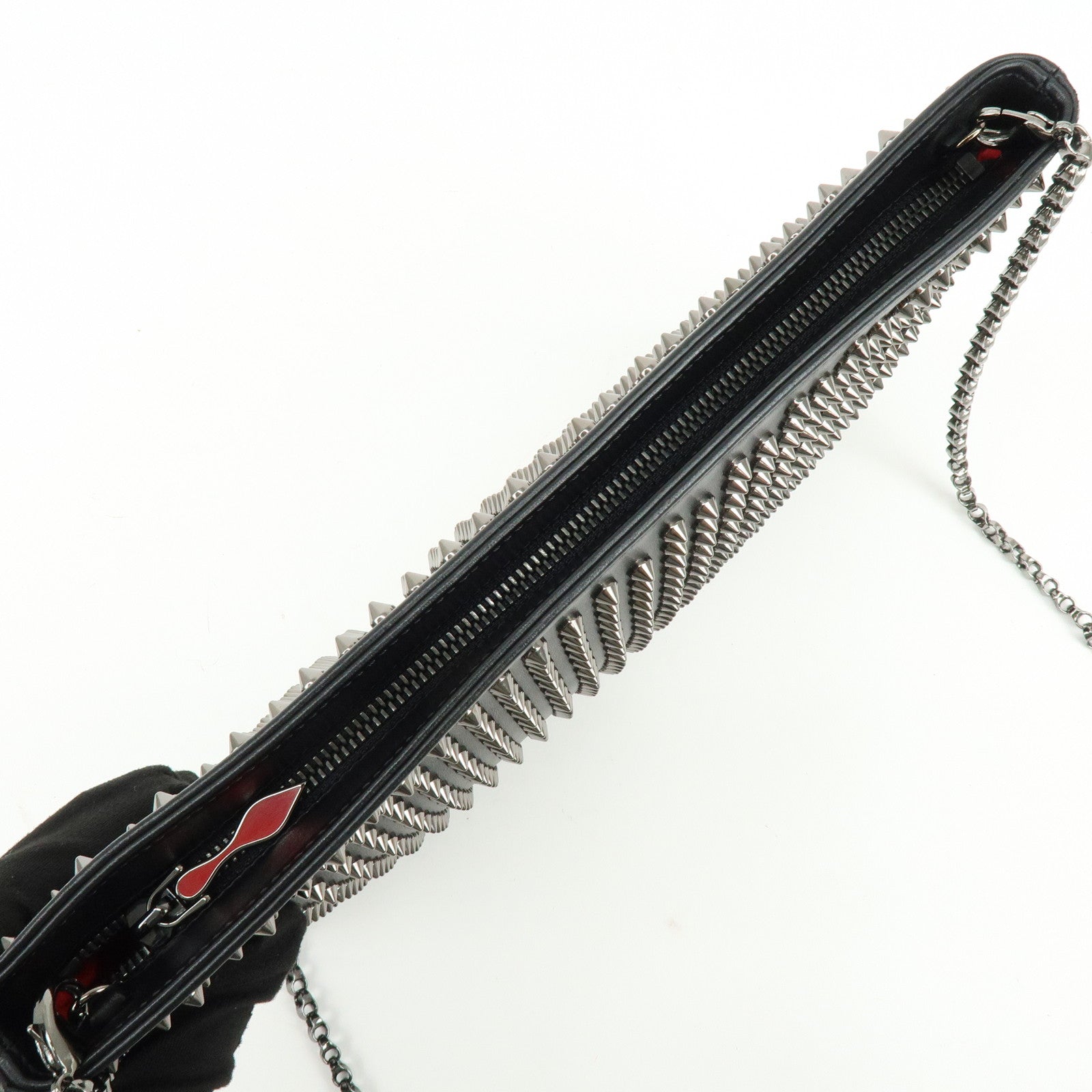 Christian Louboutin Leather 2Way Bag Chain Shoulder Bag Black Red