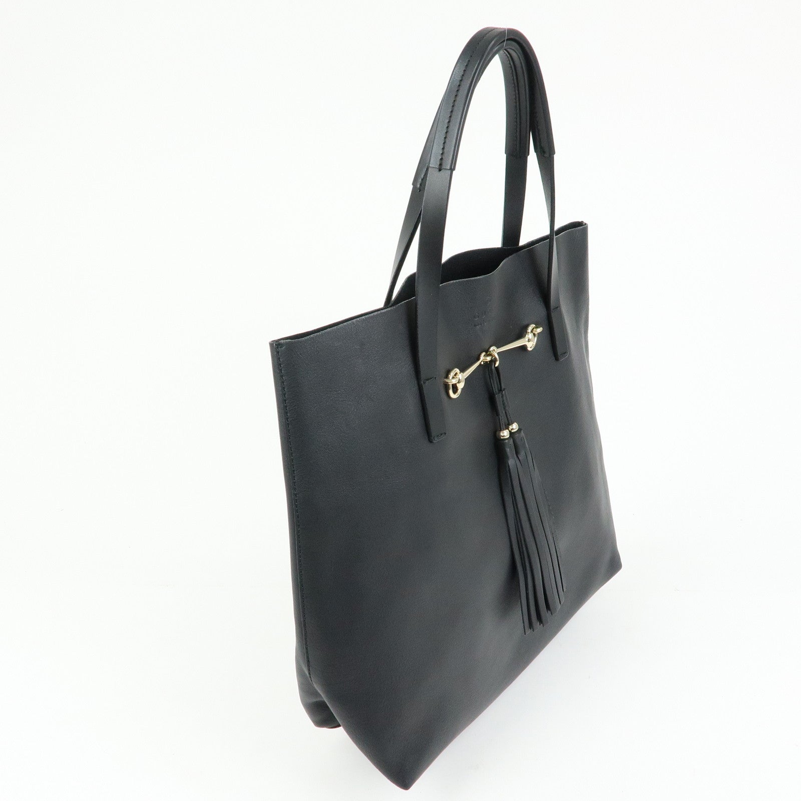 GUCCI Horsebit Leather Tassel Tote Bag Shoulder Bag Black 297006