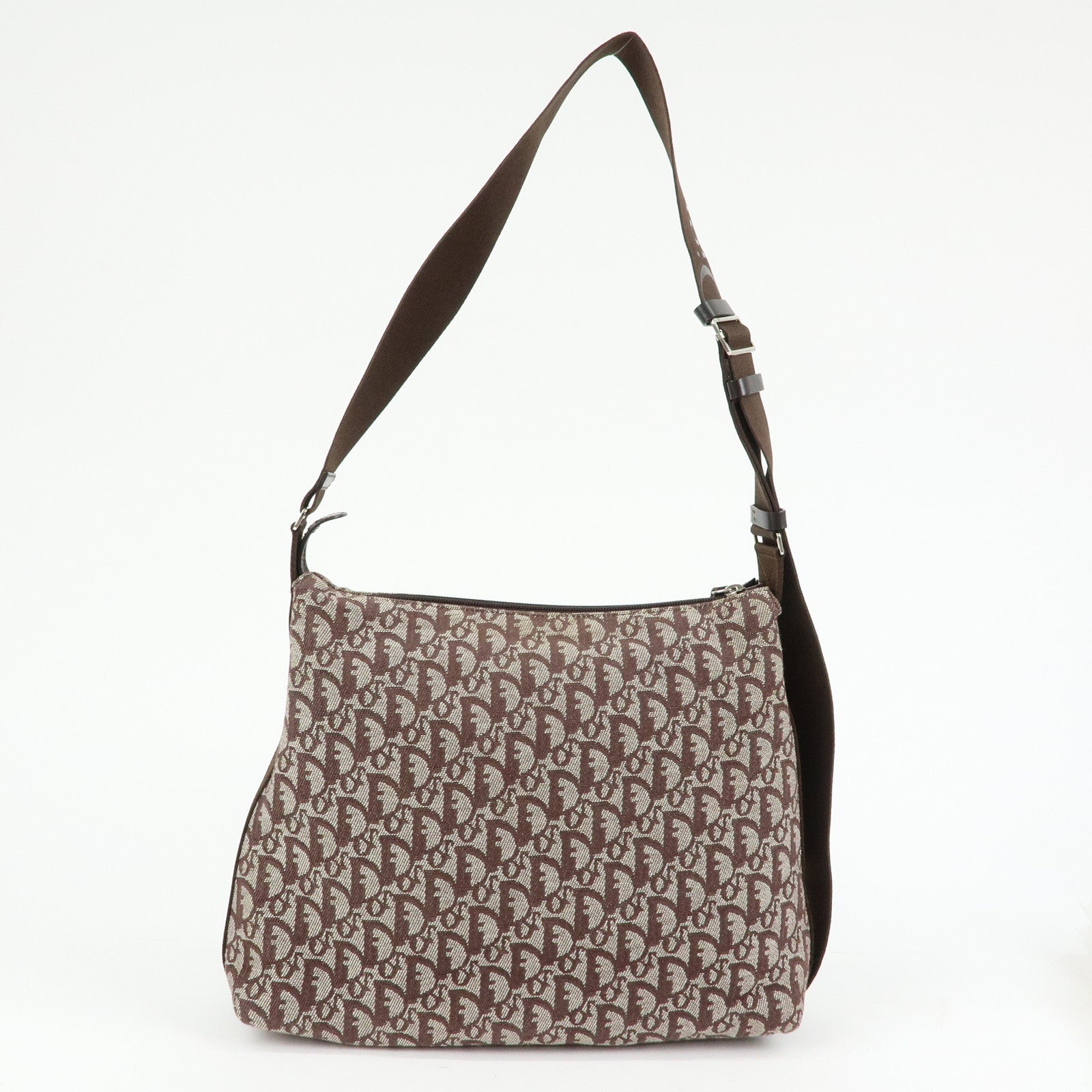 Christian Dior Trotter Jacquard Leather Shoulder Bag Brown