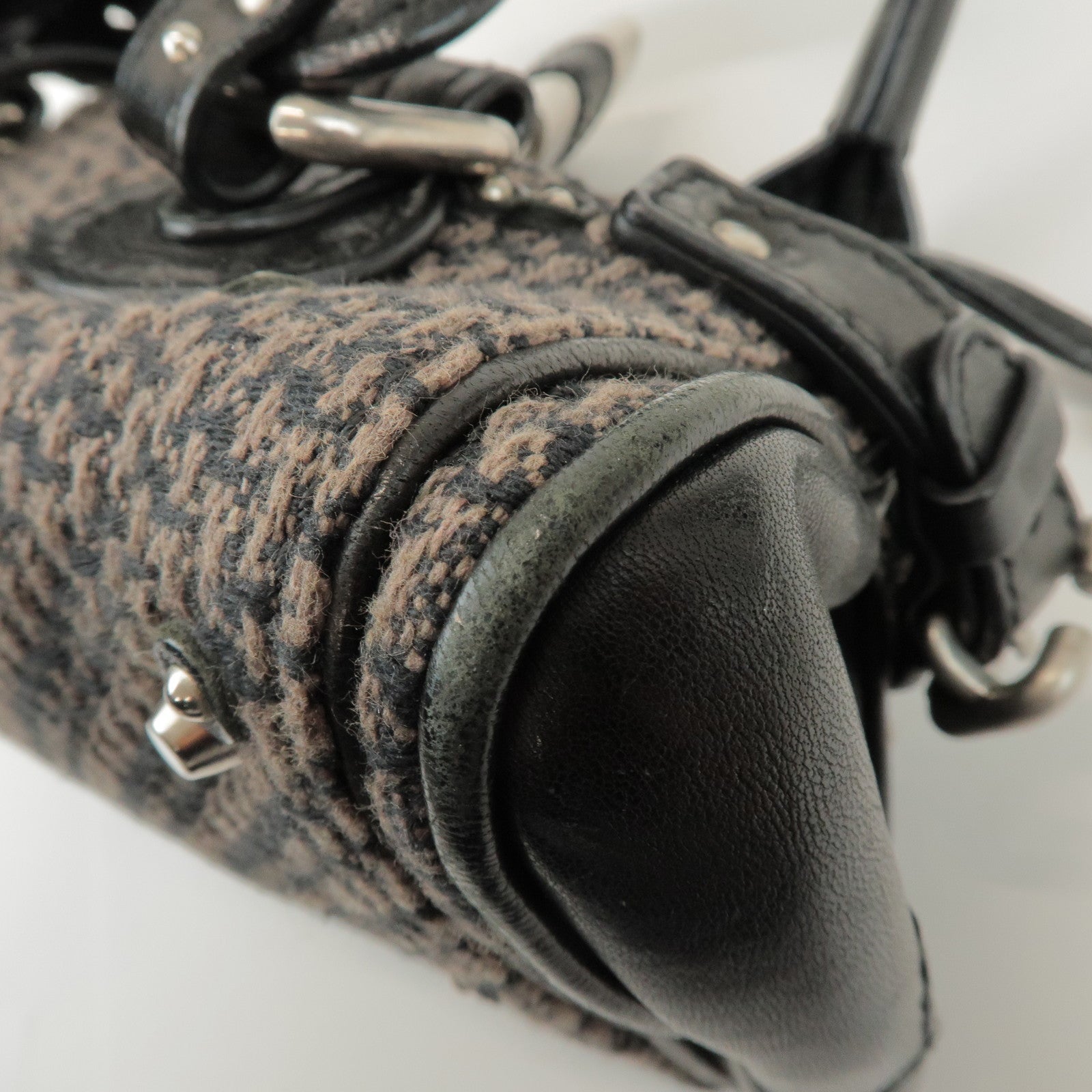 Chloe Paddington Mini Tweed Leather Hand Bag Black Brown
