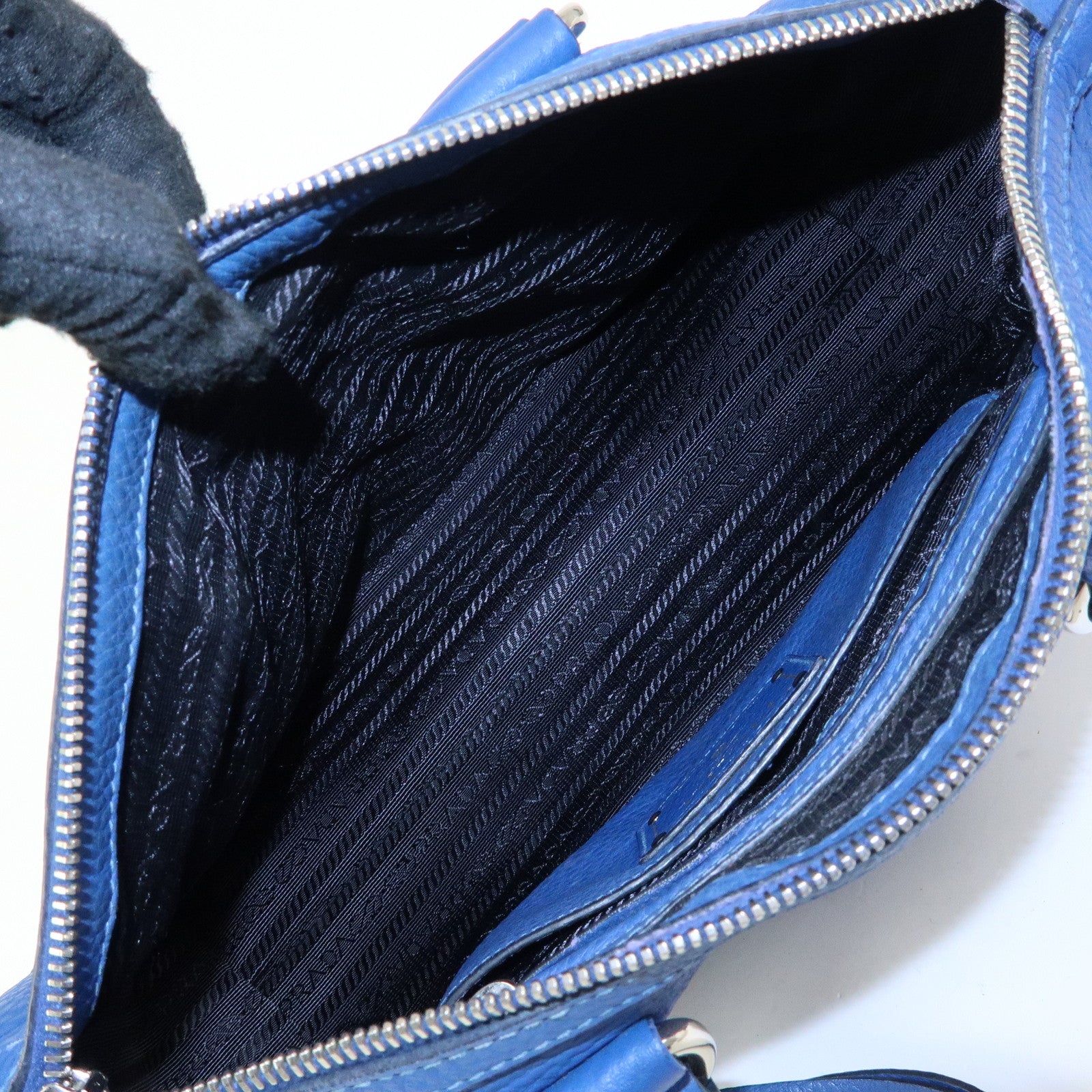 PRADA Leather 2Way Bag Hand Bag Shoulder Bag Blue BL0805