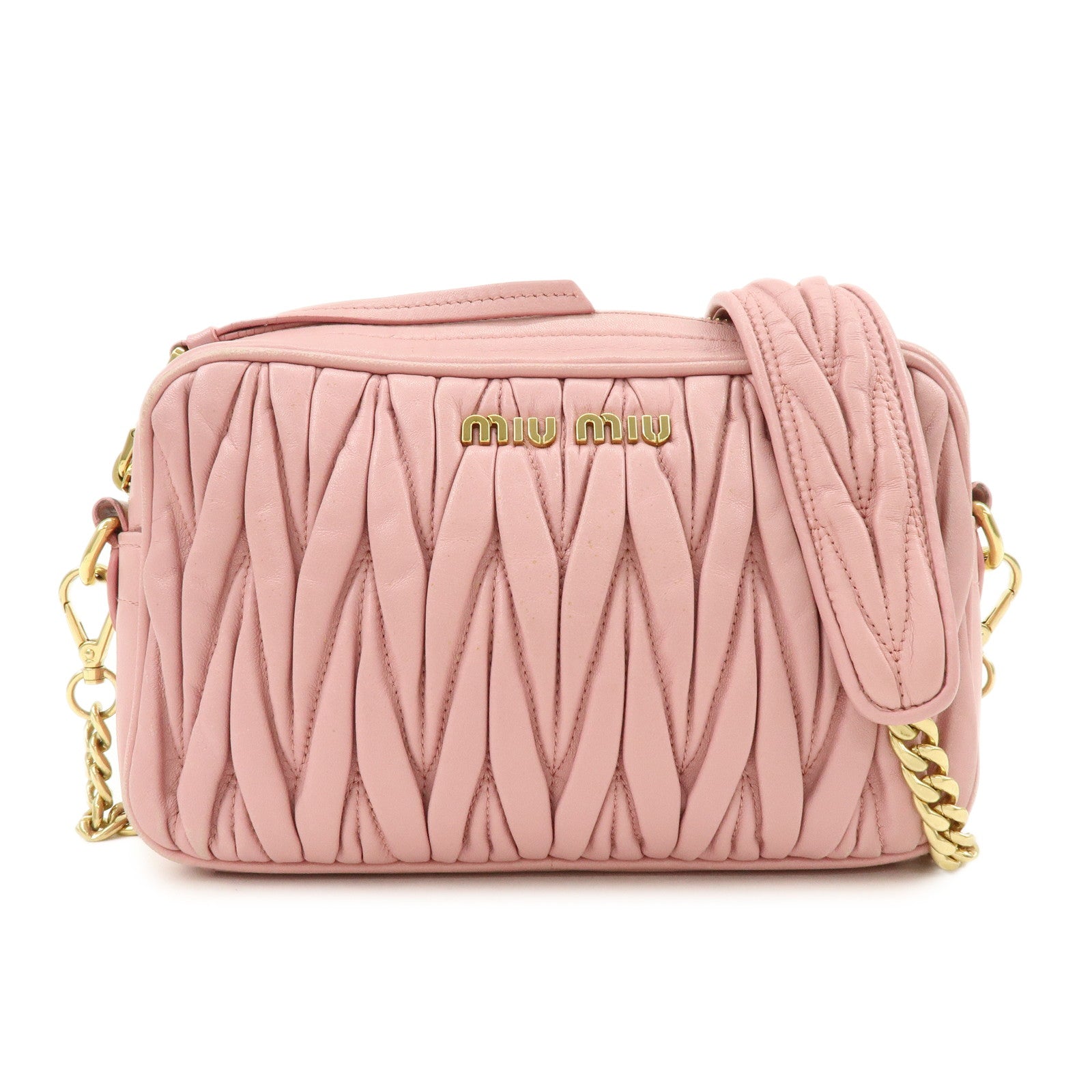 MIU MIU Matelasse Leather Chain Shoulder Bag Pink