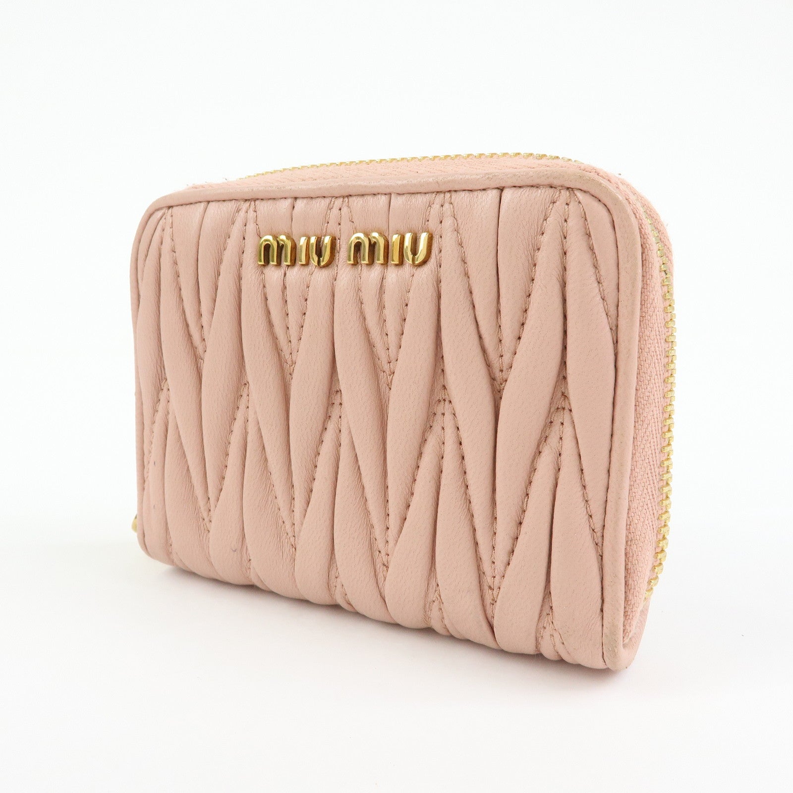 MIU MIU Matelasse Nappa Leather Compact Zippy Wallet Pink