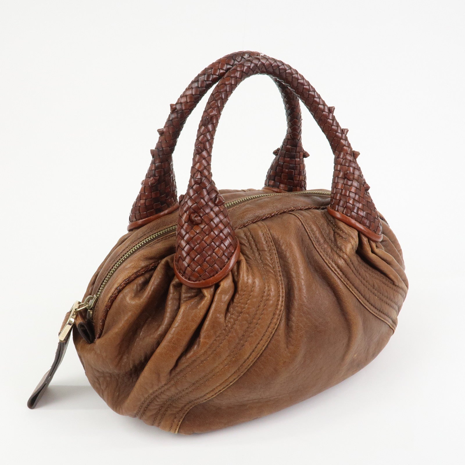 FENDI Logo Leather Mini Spy Bag Hand Bag Brown 8BL078