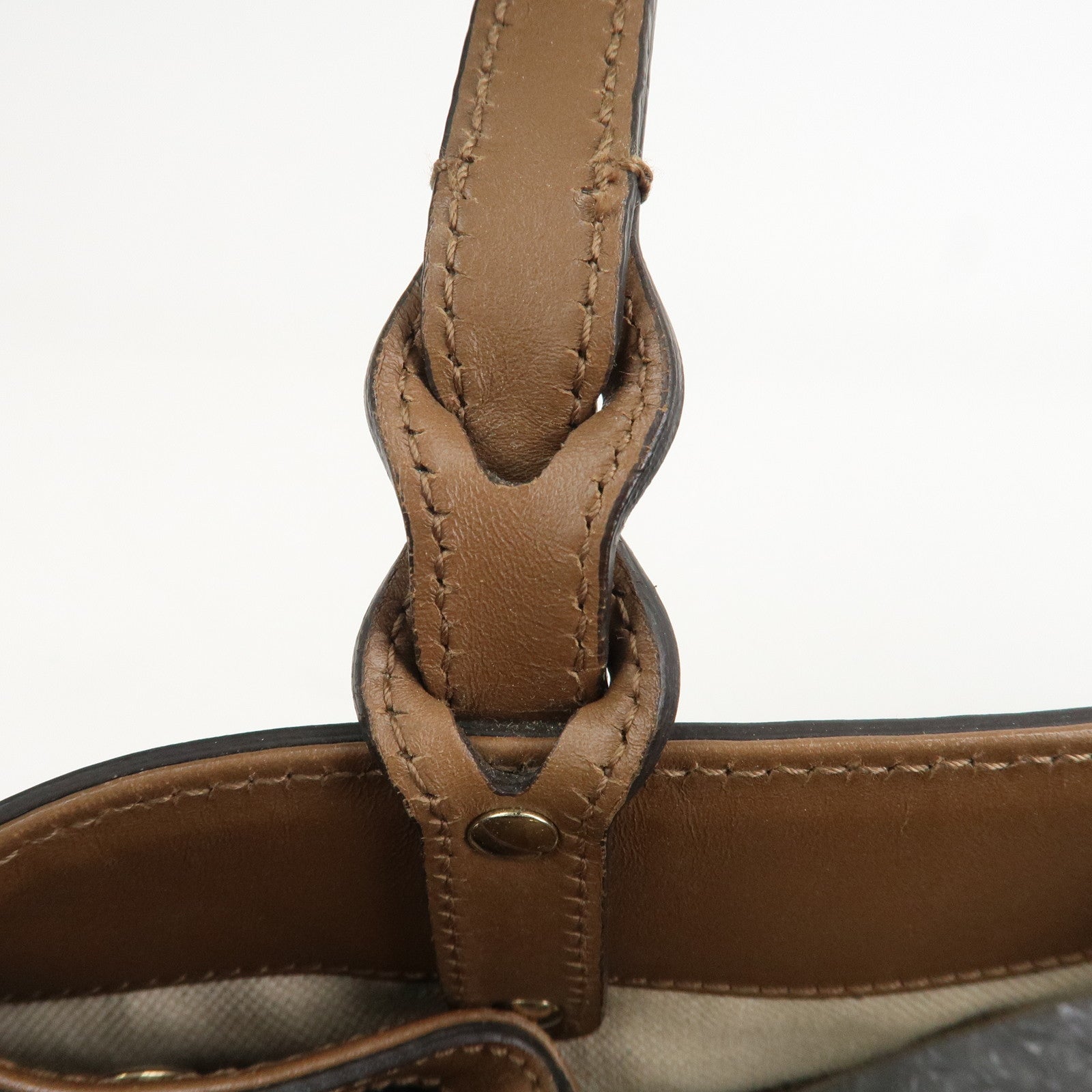 GUCCI Craft Denim Leather Tote Bag Hand Bag Navy Brown 348715