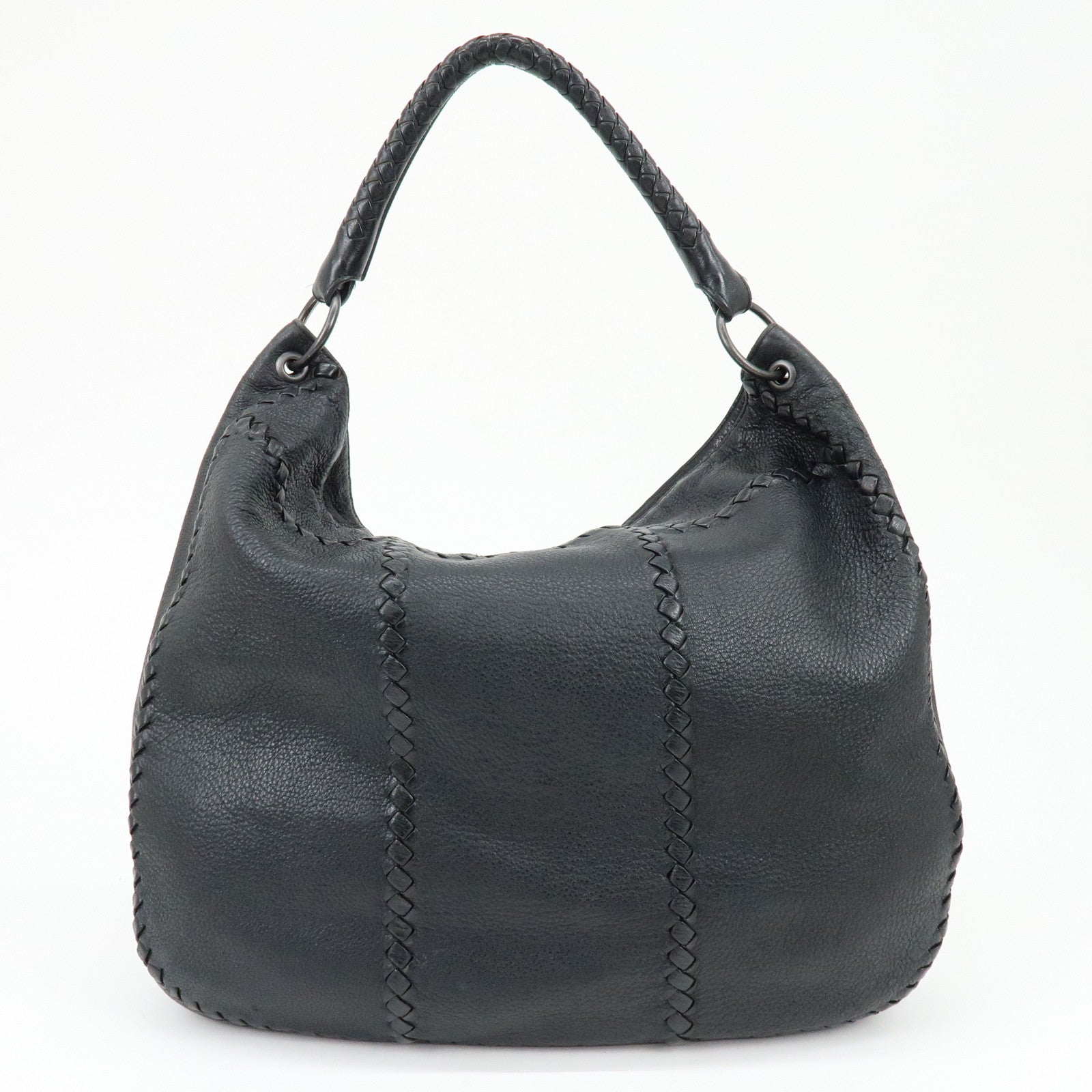 BOTTEGA VENETA Cervo Leather Shoulder Bag Hand Bag Black