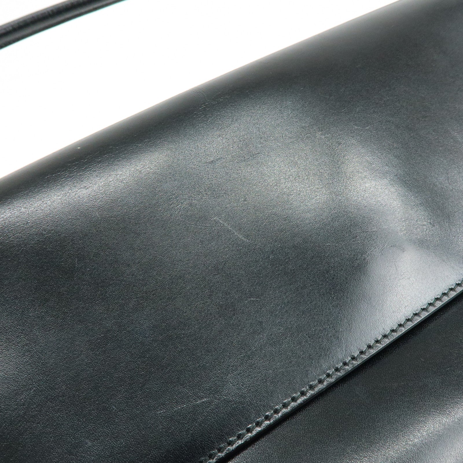 PRADA Logo Leather Shoulder Bag Hand Bag Black White