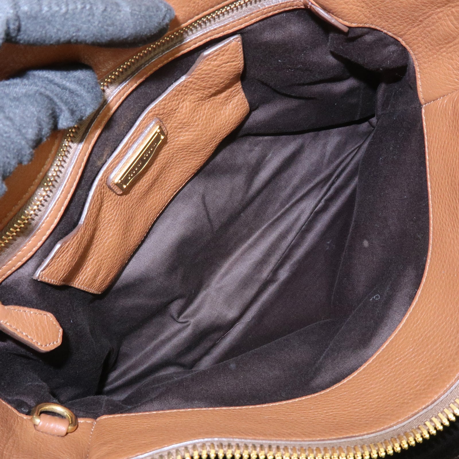 MIU MIU Madras Leather Tote Bag Shoulder Bag Brown