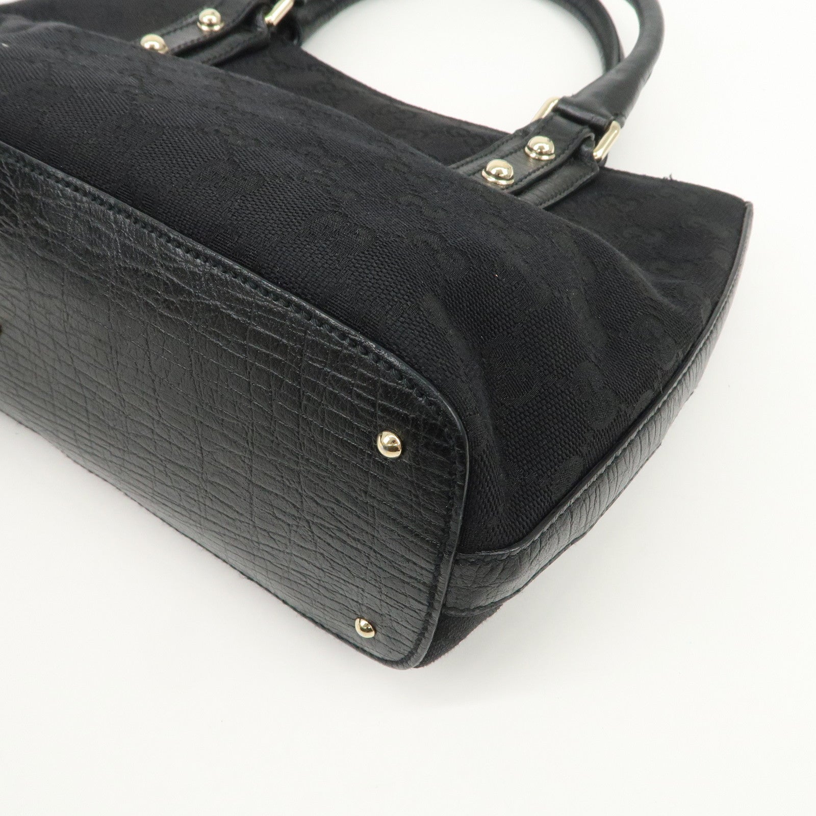 GUCCI Horsebit Sherry GG Canvas Leather Hand Bag Black 137475