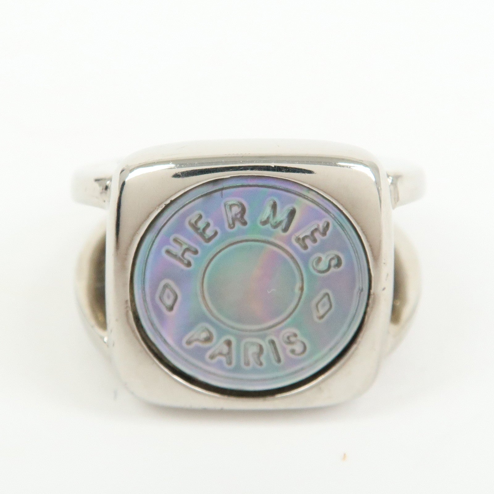 HERMES Sellier Corozo Metal Shell Ring Silver US5.5 EU51
