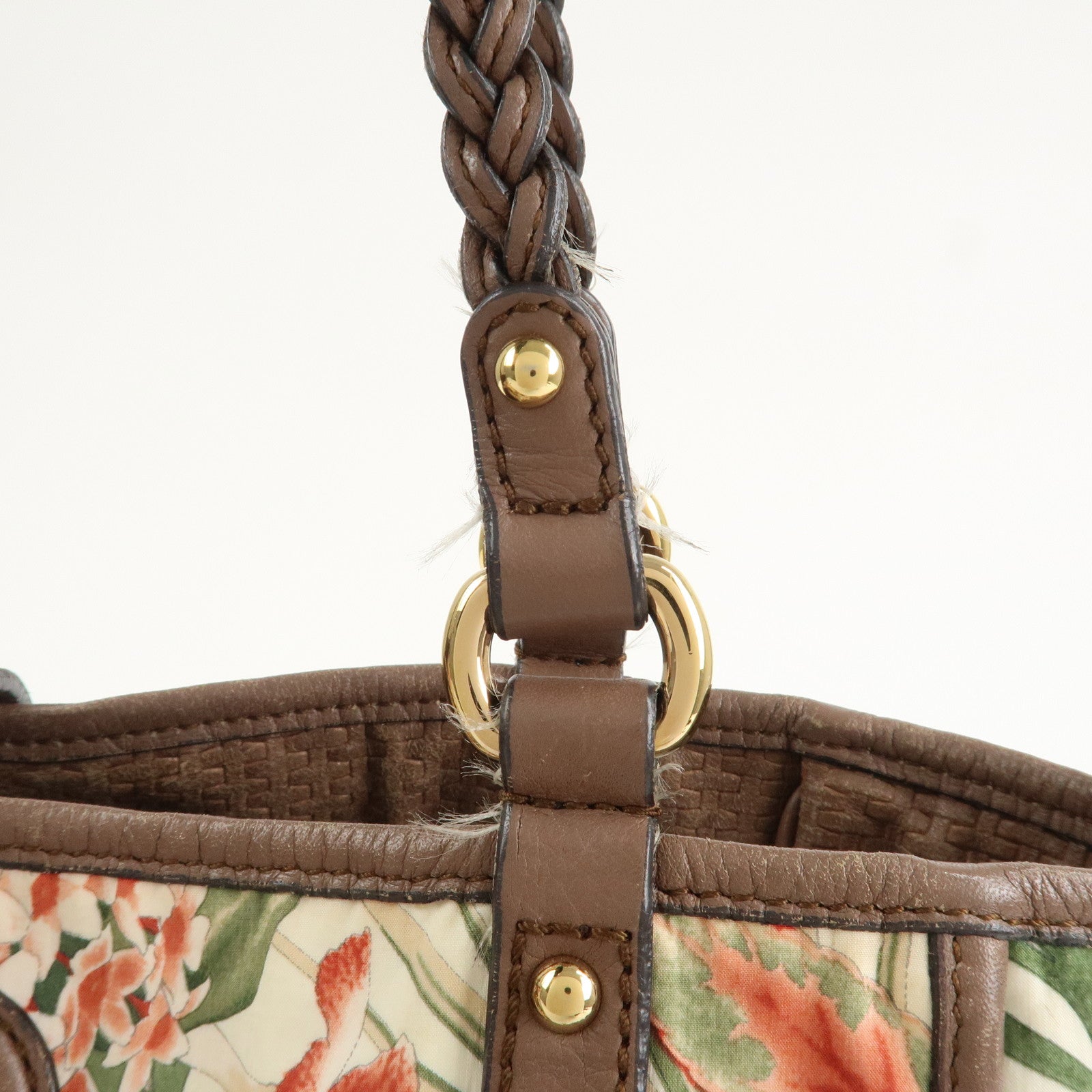 Ferragamo Gancini Leather Nylon Tote Bag Ivory Multicolor