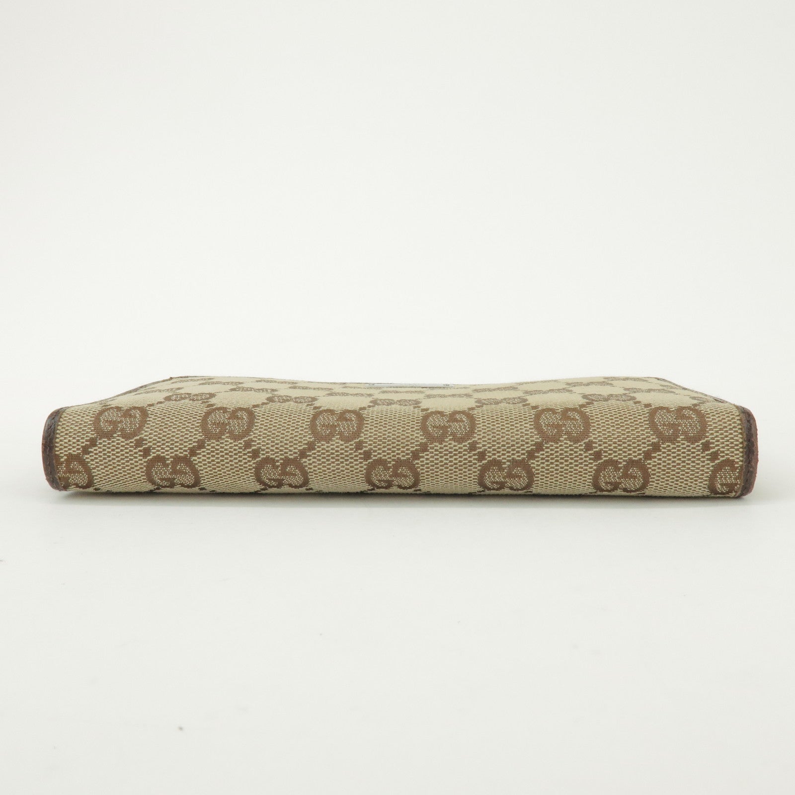 GUCCI GG Canvas Leather Round Zippy Long Wallet Beige Brown 112724