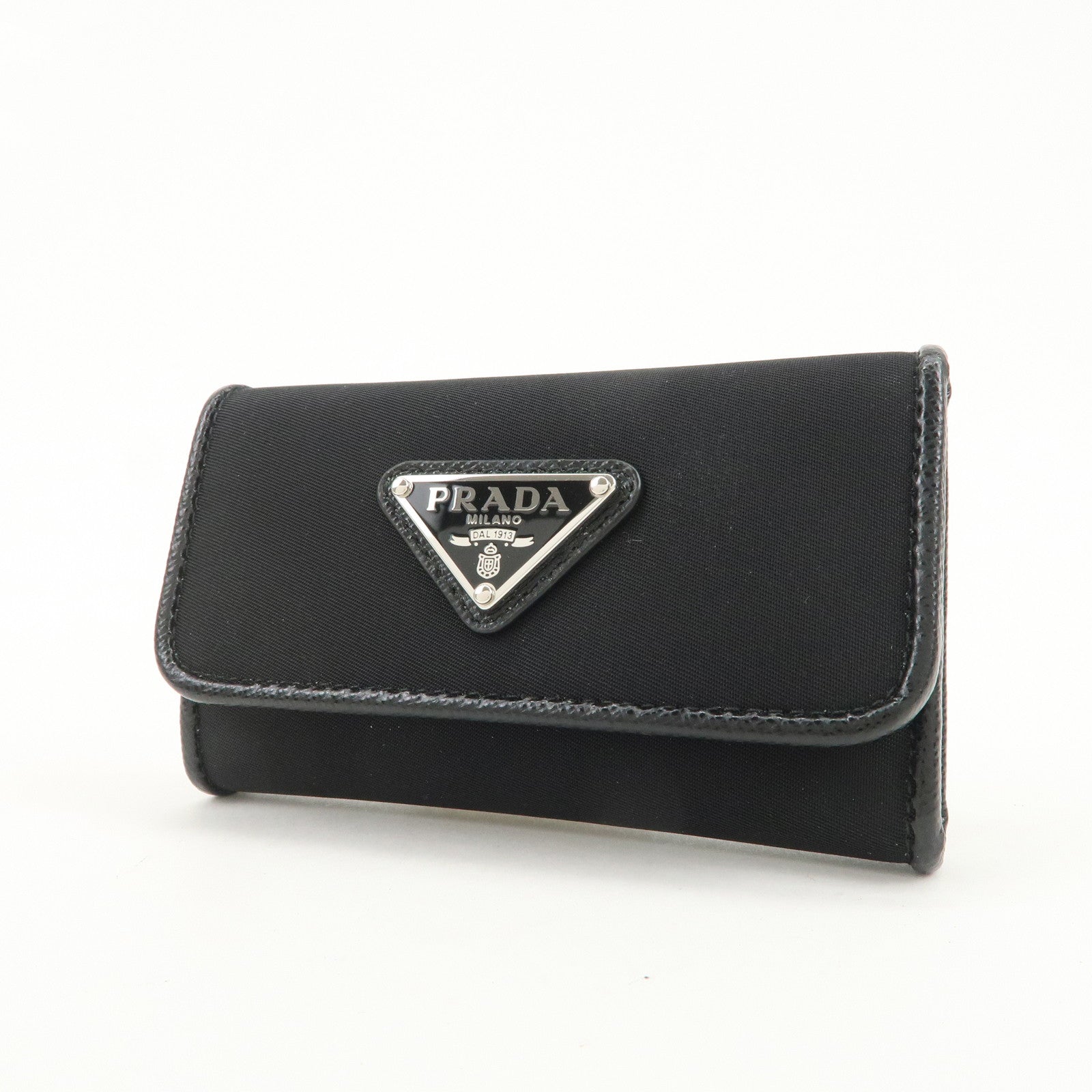 PRADA Triangle Logo 6 Rings Key Case Key Holder Black 1PG222