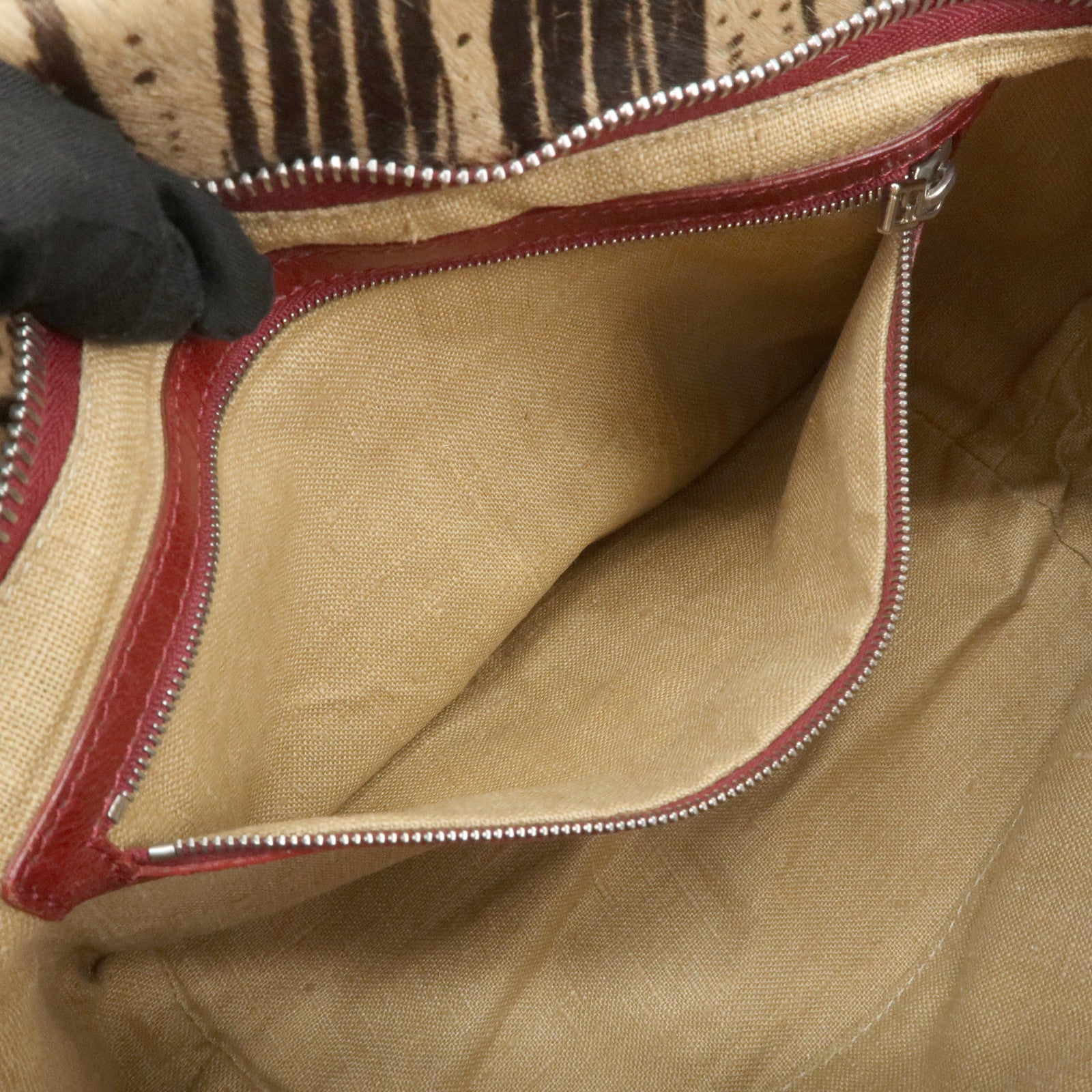 FENDI Calf Hair Leather Tote Bag Hand Bag Beige Red 26634