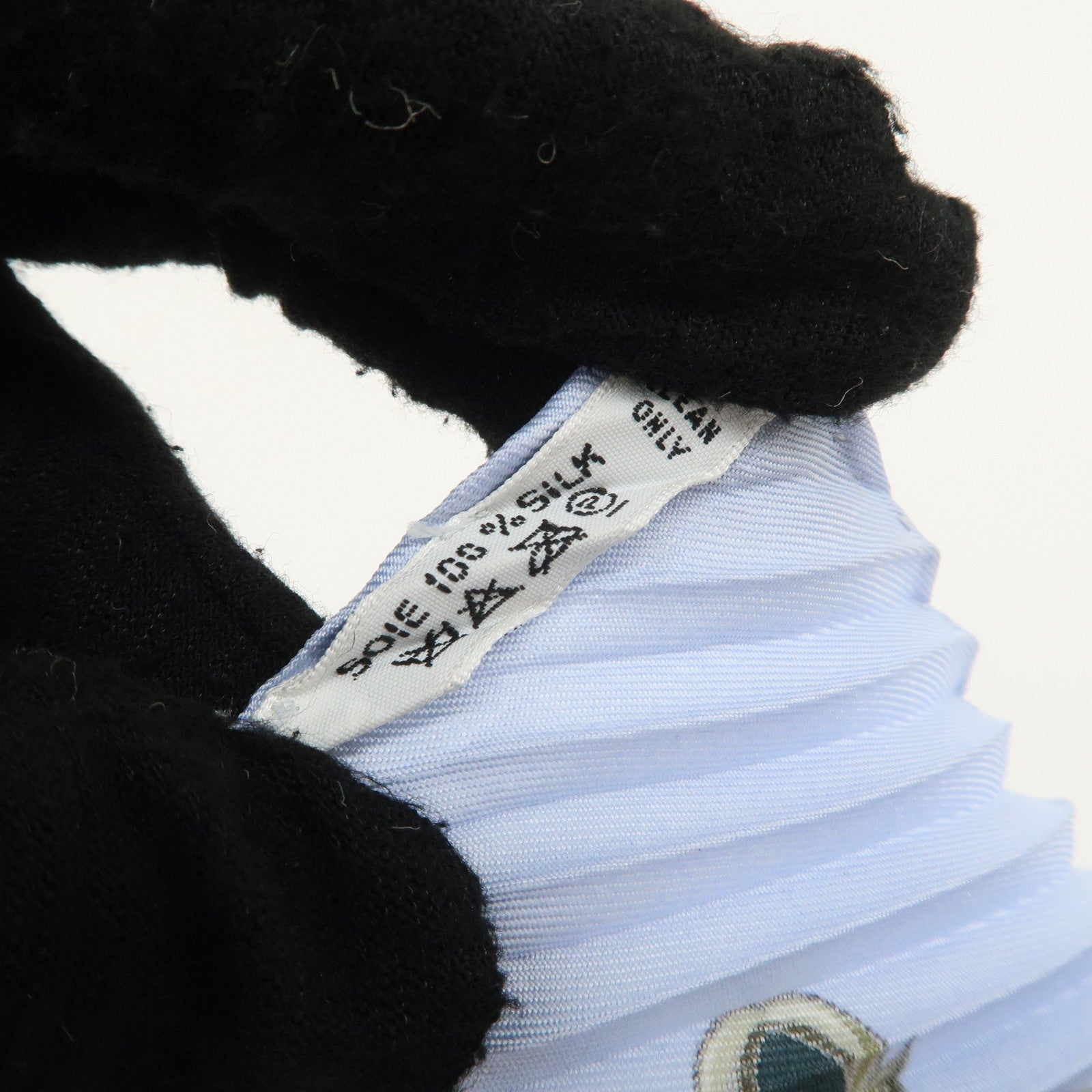 HERMES Pleats Carre Silk 100% Scarf DIES ET HORE Blue Ivory Used