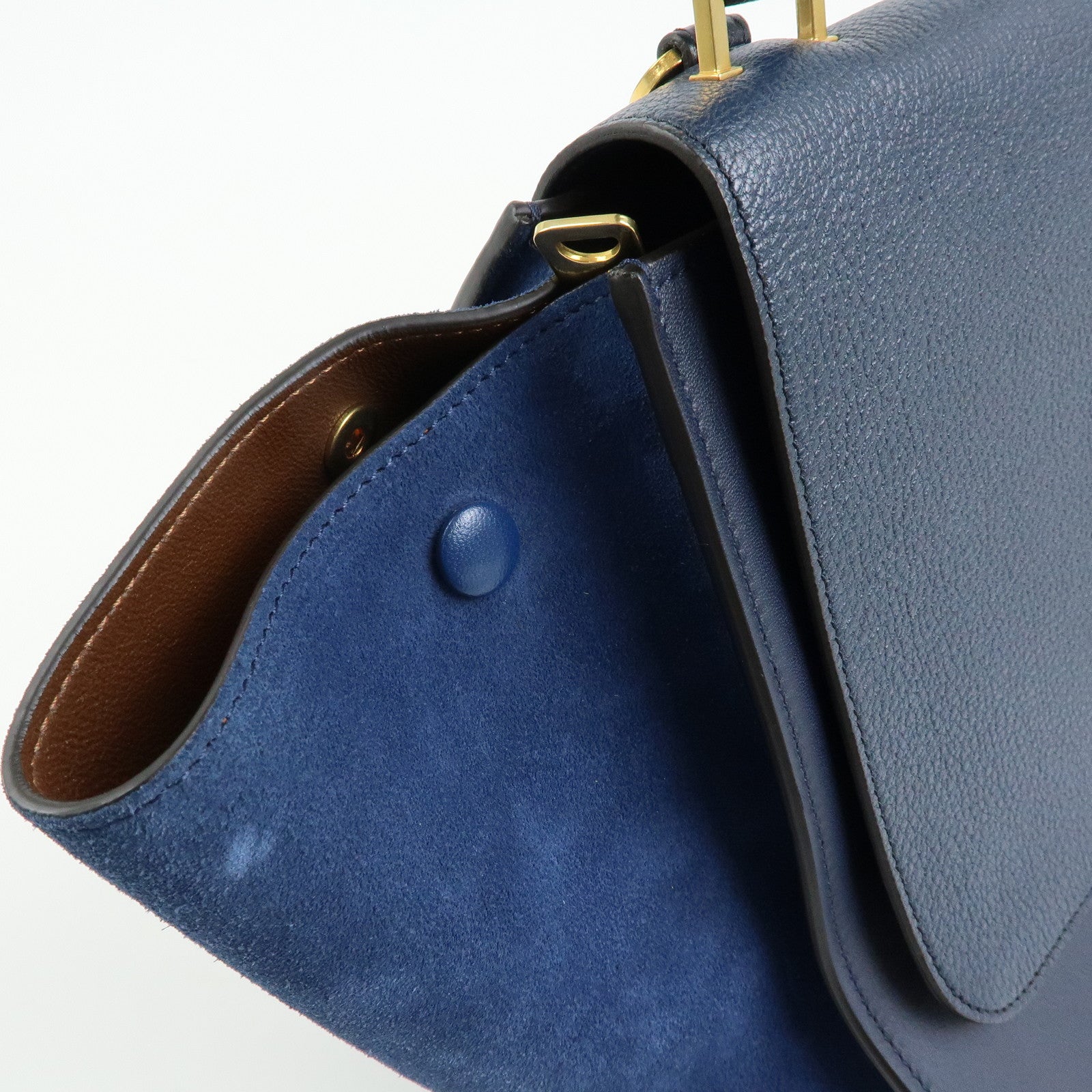 CELINE Leather Suede 2Way Bag Hand Bag Shoulder Bag Navy