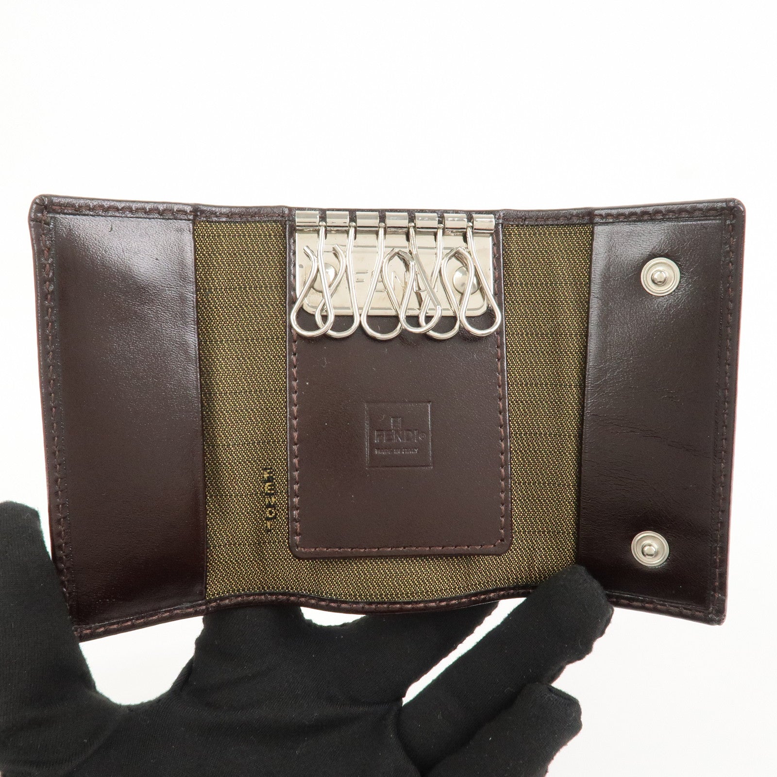 FENDI Zucca Canvas Leather 6 Ring Key Case Brown 10163