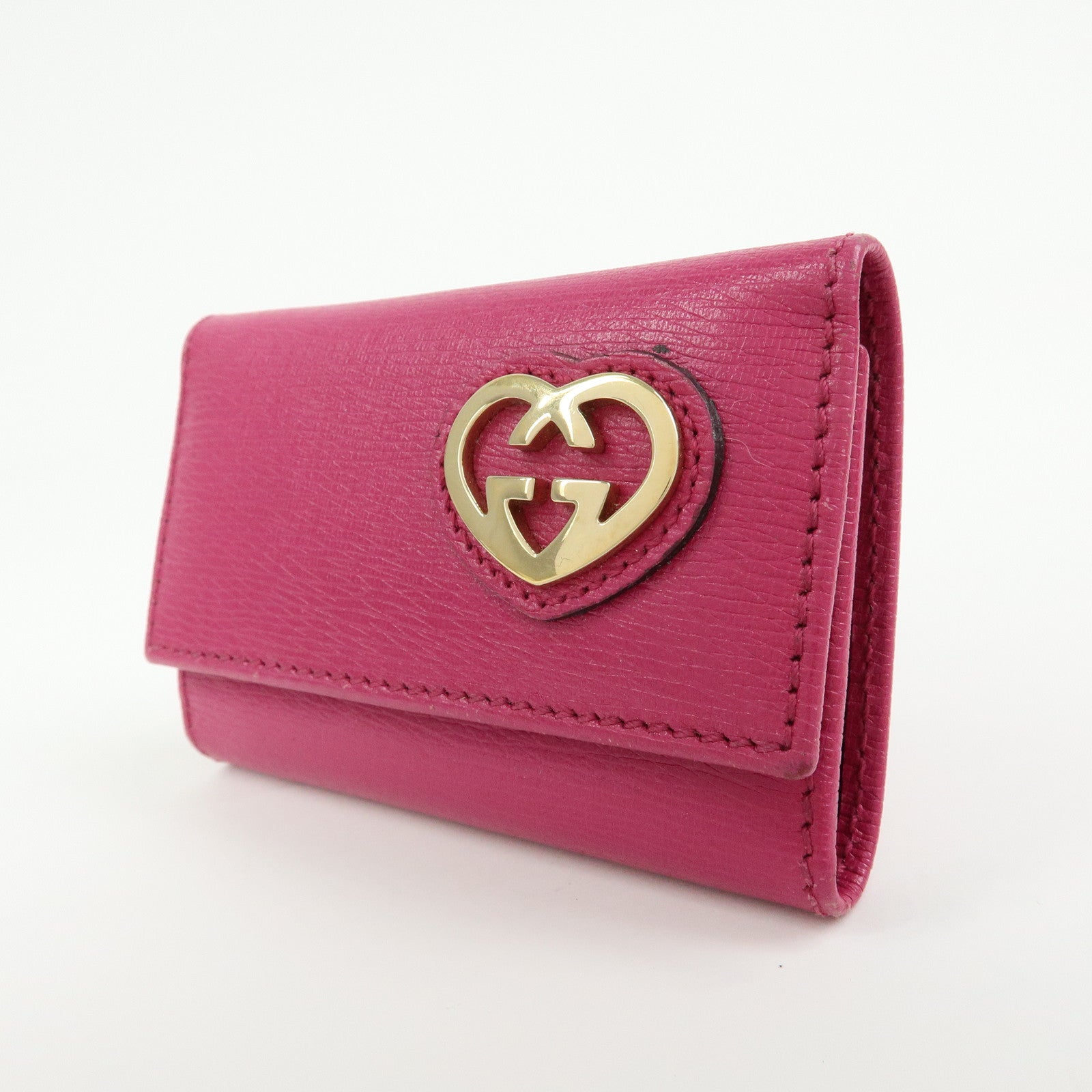 GUCCI Lovely Heart Interlocking G Leather 6 Ring Key Case 257217