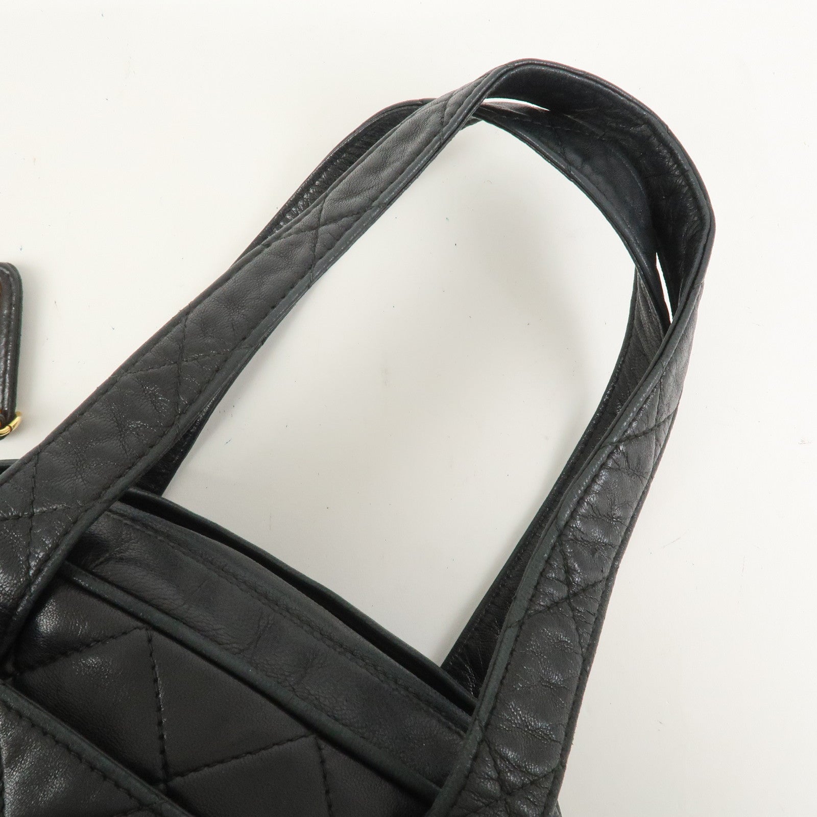 CHANEL Matelasse COCO Mark Lamb Skin Hand Bag Black