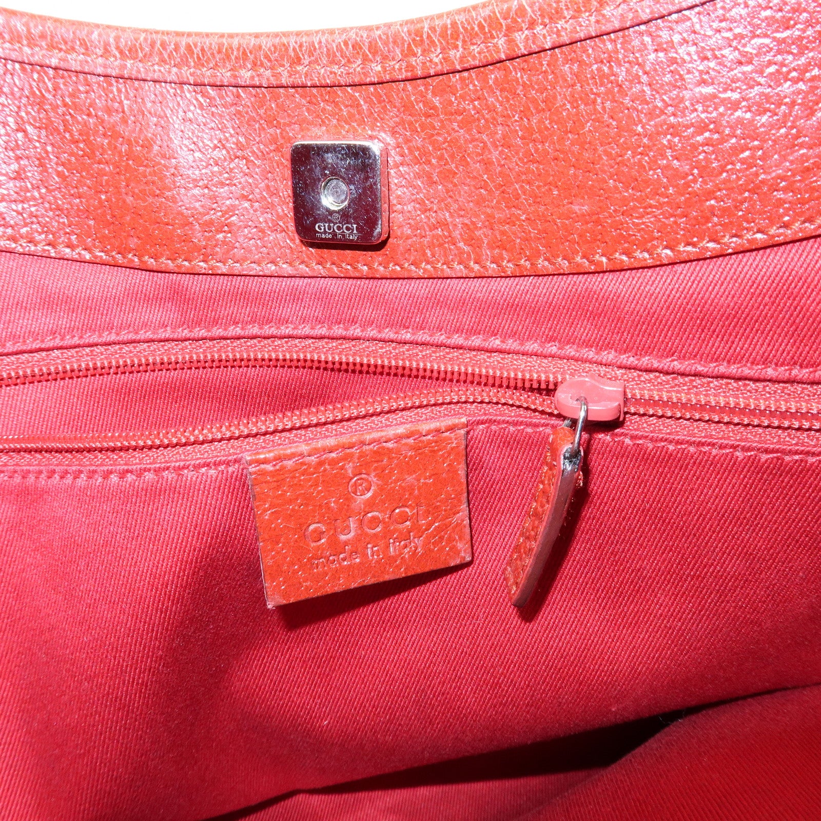 GUCCI GG Canvas Leather Tote Bag Hand Bag Red 113015